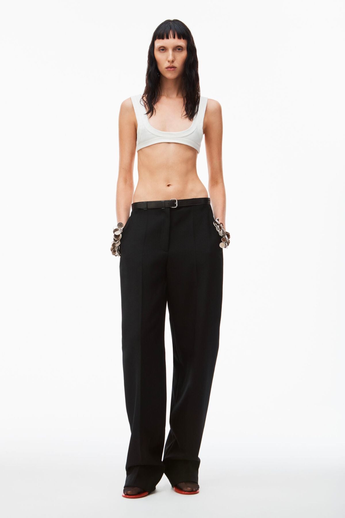 Alexander Wang Leather Belted Low Waisted pant - Black