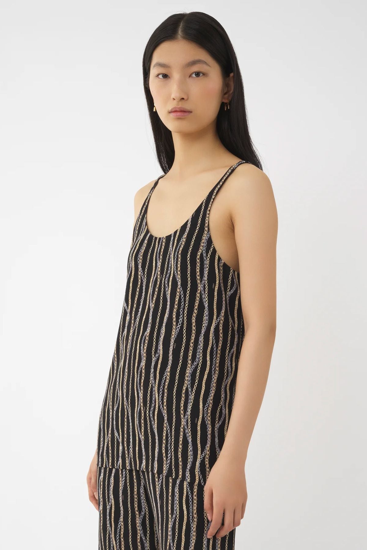 Chloé Chain Print Silk Tank Top - Black