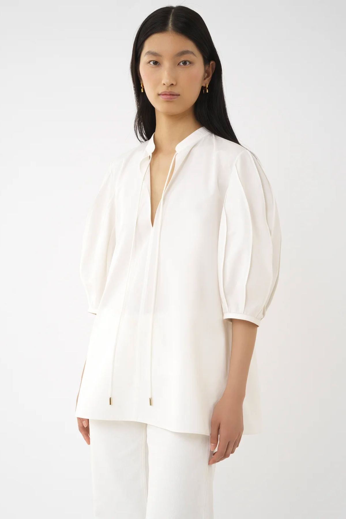 Chloé Organic Cotton Tie Detail Tunic Top - Buttercream