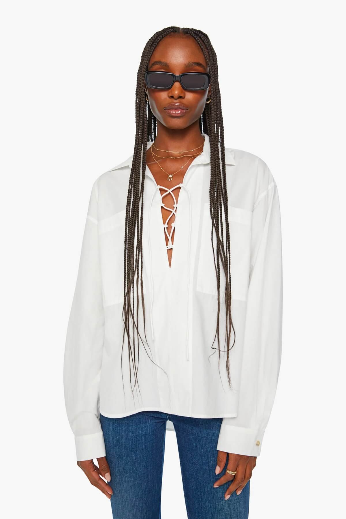 Mother Denim The Roomie Lace Up Shirt - Fresh Face