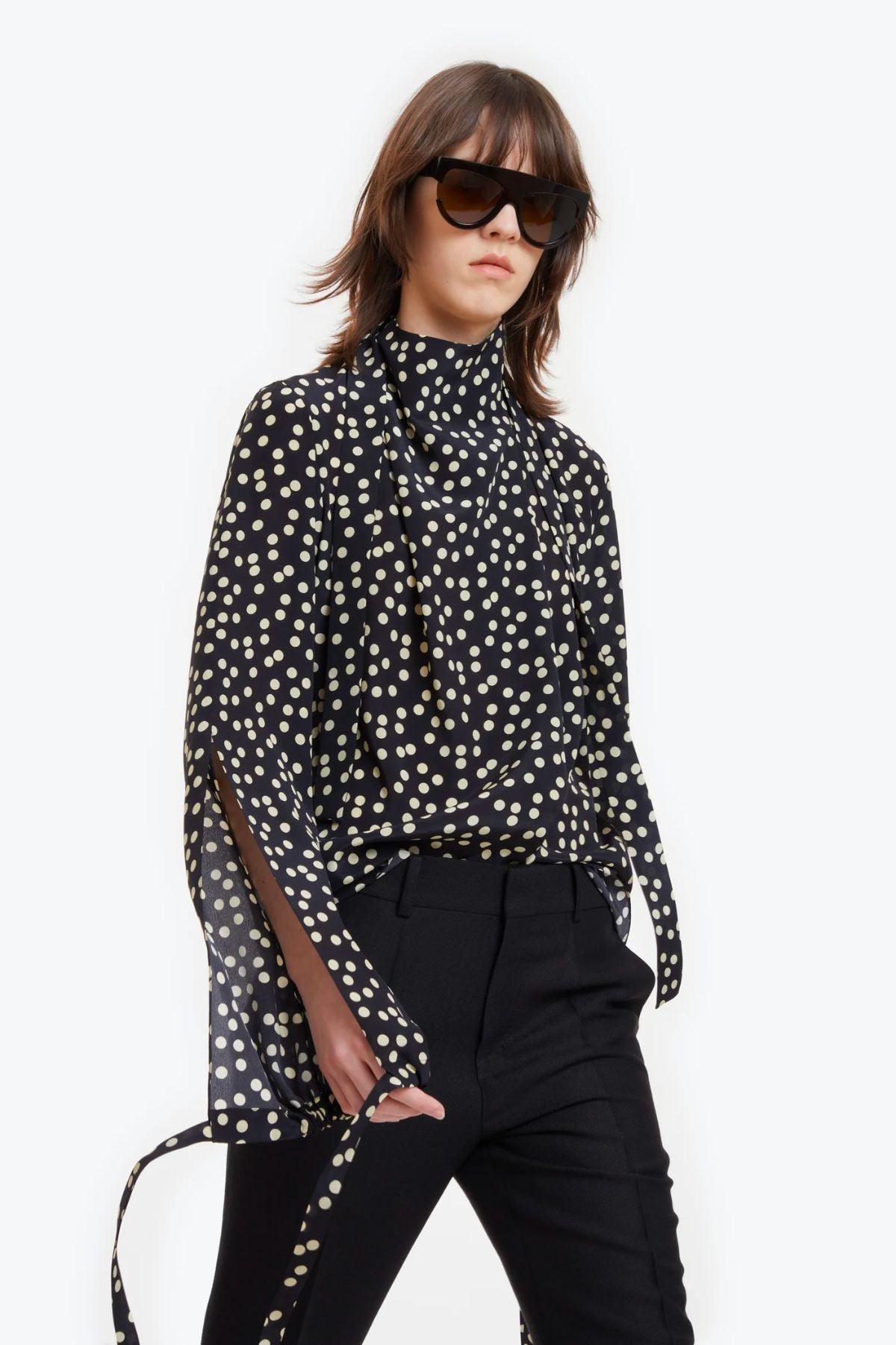 Petar Petrov Gallery Silk Blouse - Black/Ivory Dot