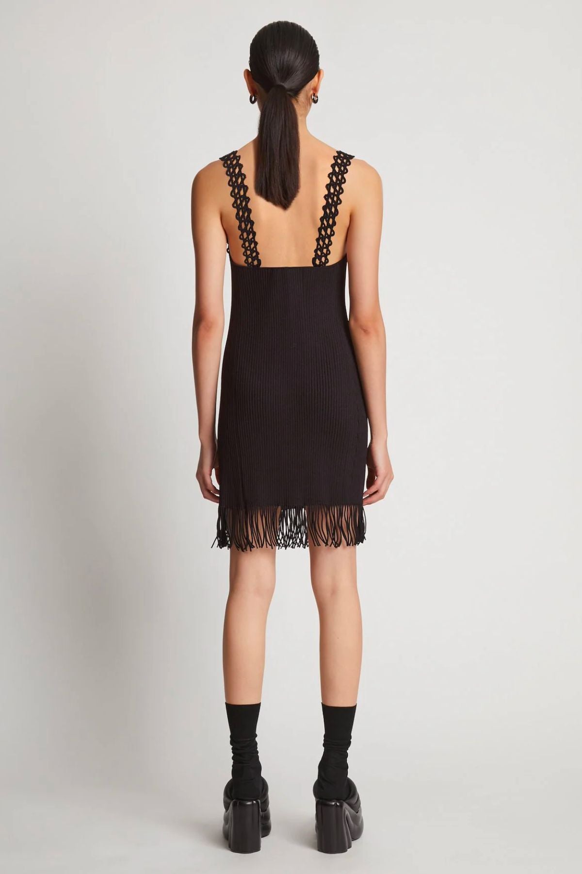 Proenza Schouler Rib Knit Lace Dress - Black