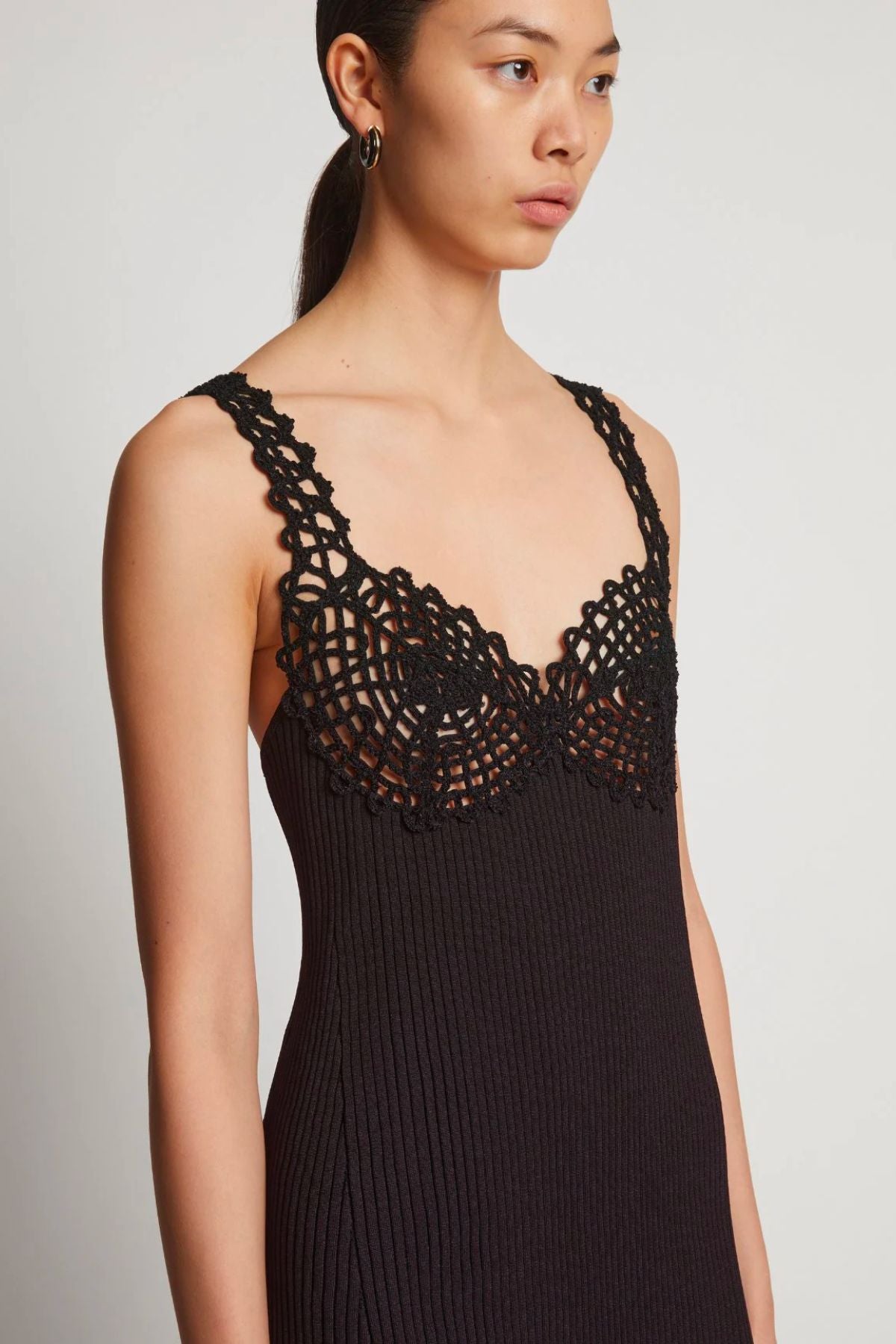 Proenza Schouler Rib Knit Lace Dress - Black
