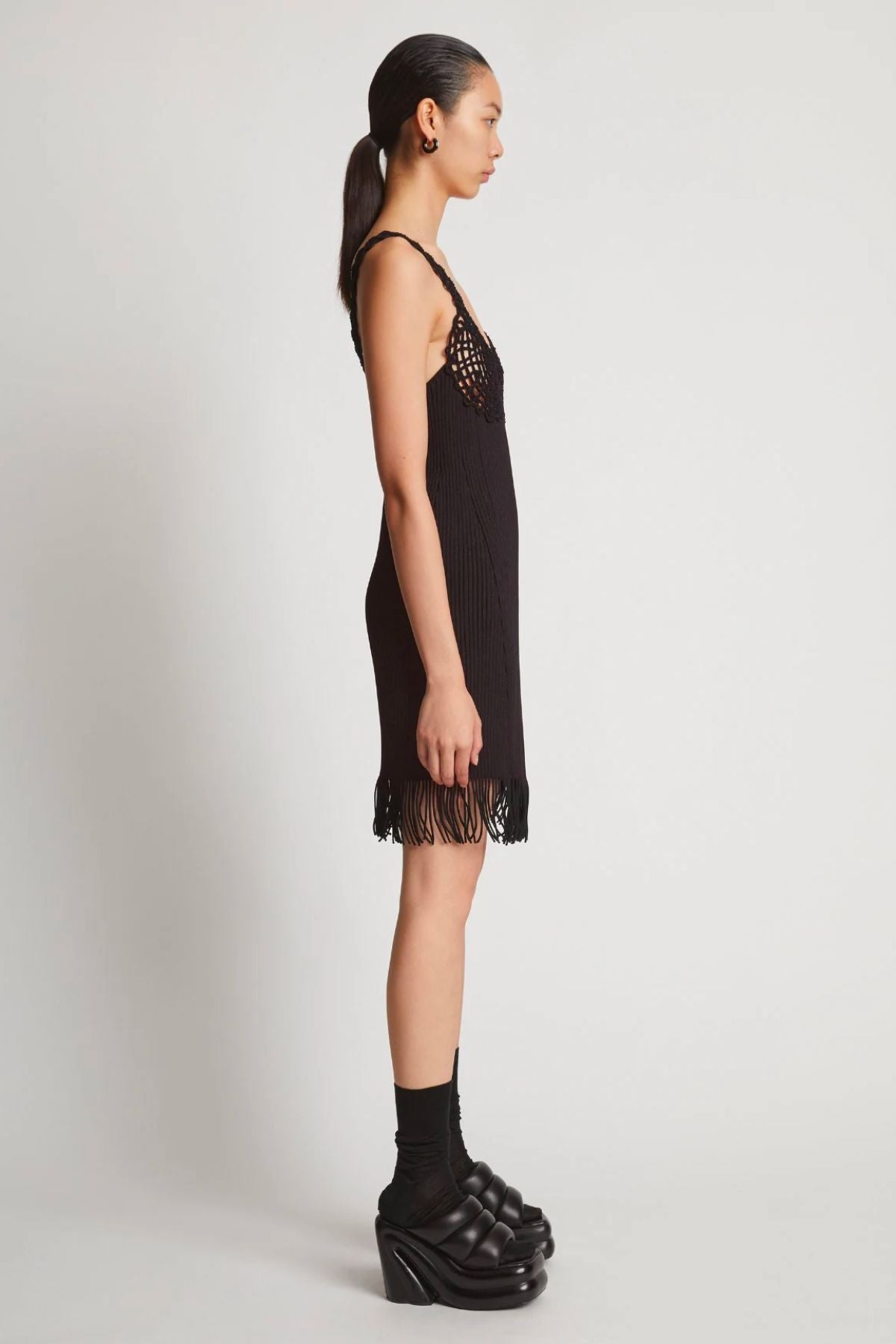 Proenza Schouler Rib Knit Lace Dress - Black