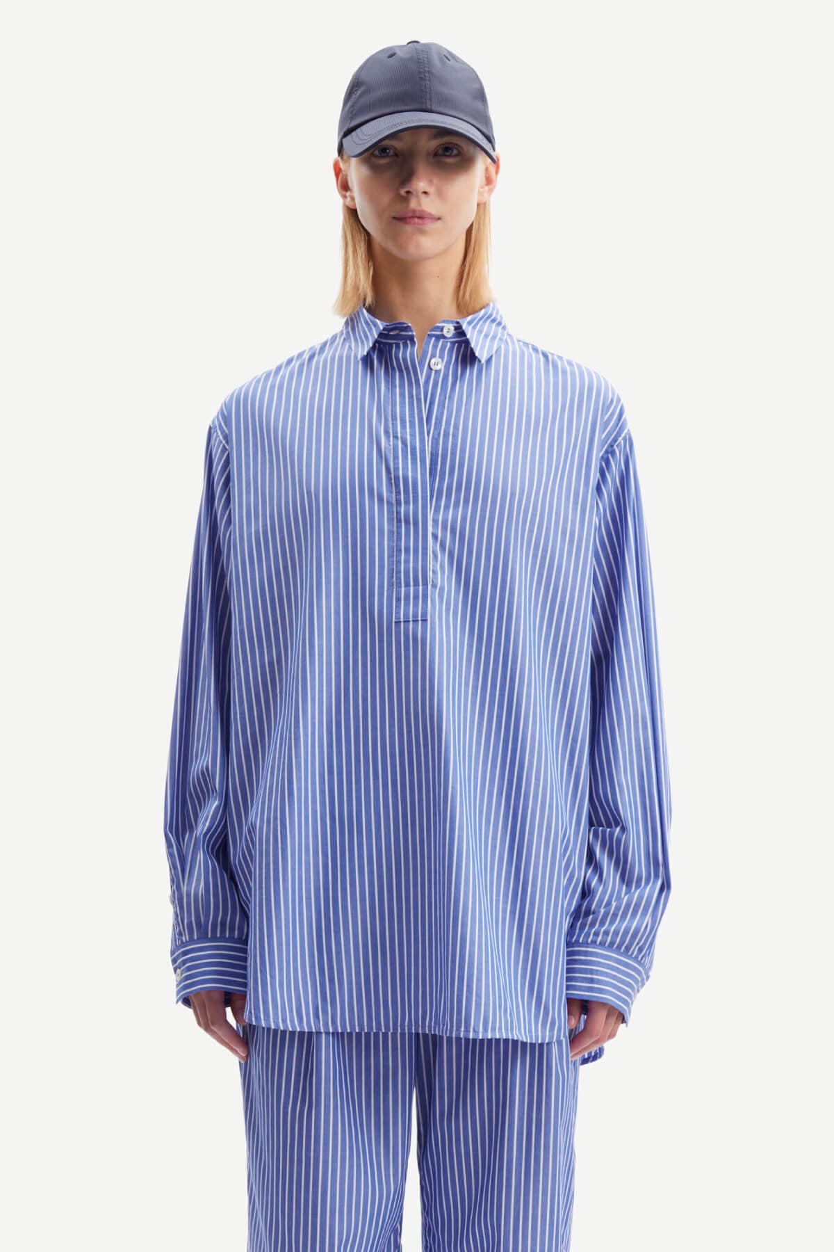 Samsøe Samsøe Alfrida Oversize Cotton Shirt -  Blue/ White Stripe