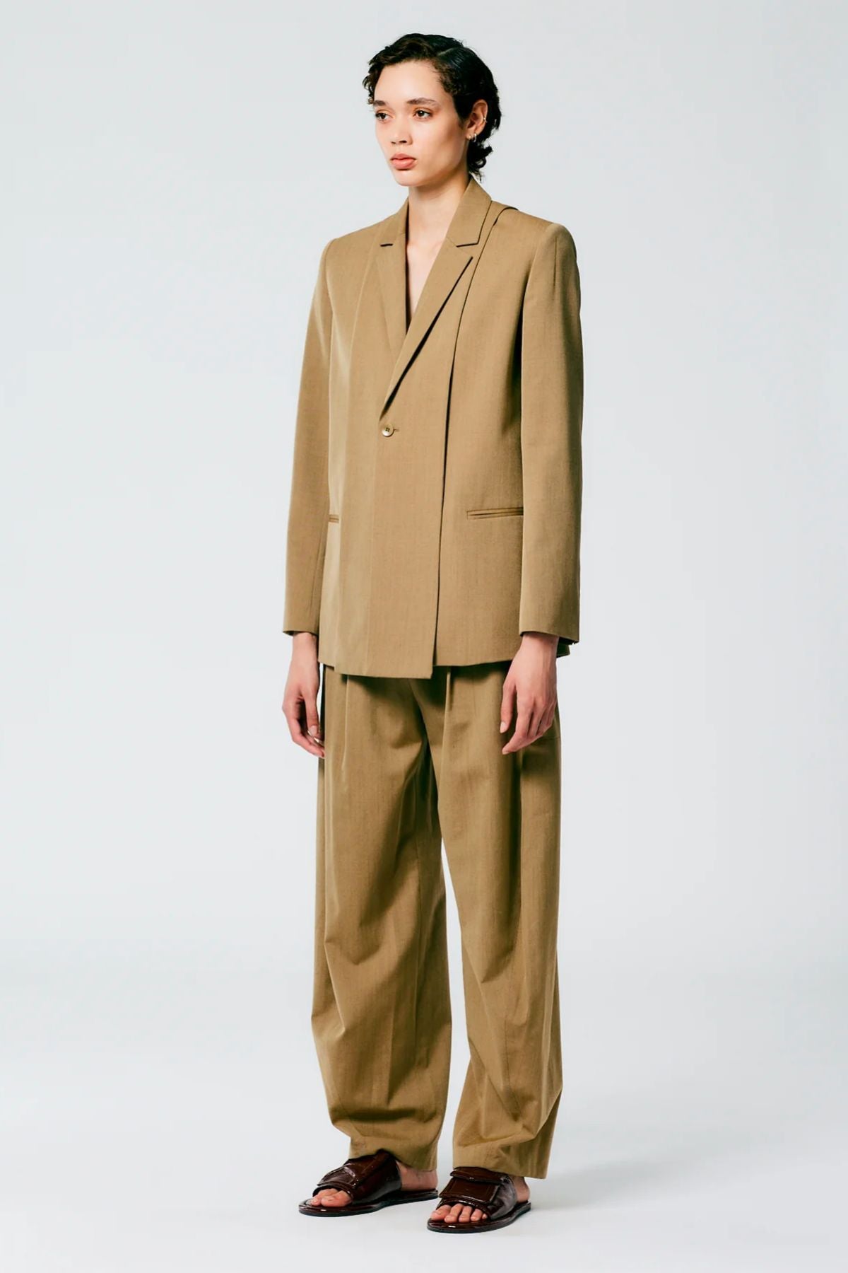 Tibi Wool Tricotine Simon Trouser - Dark Tan