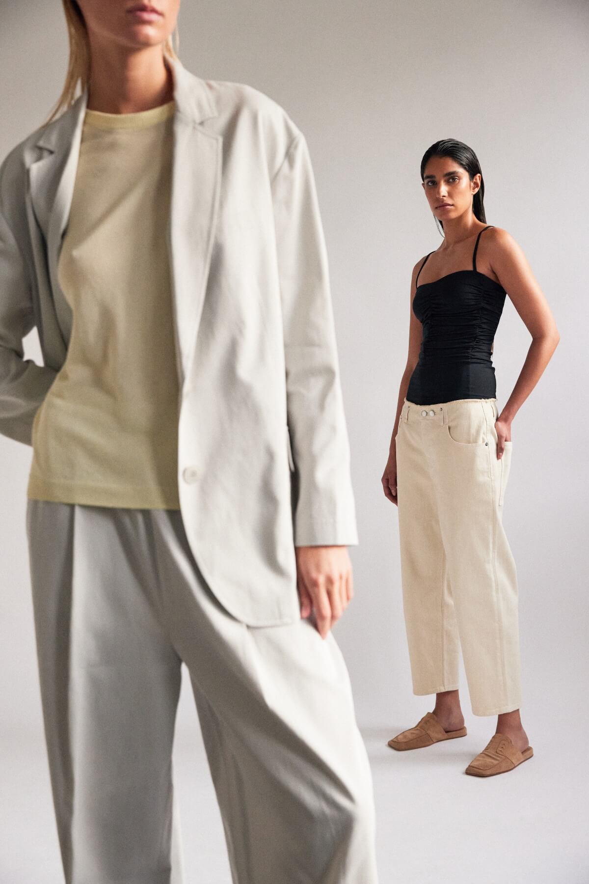 Tibi Summer 2024 Linen Suit and Black Tank