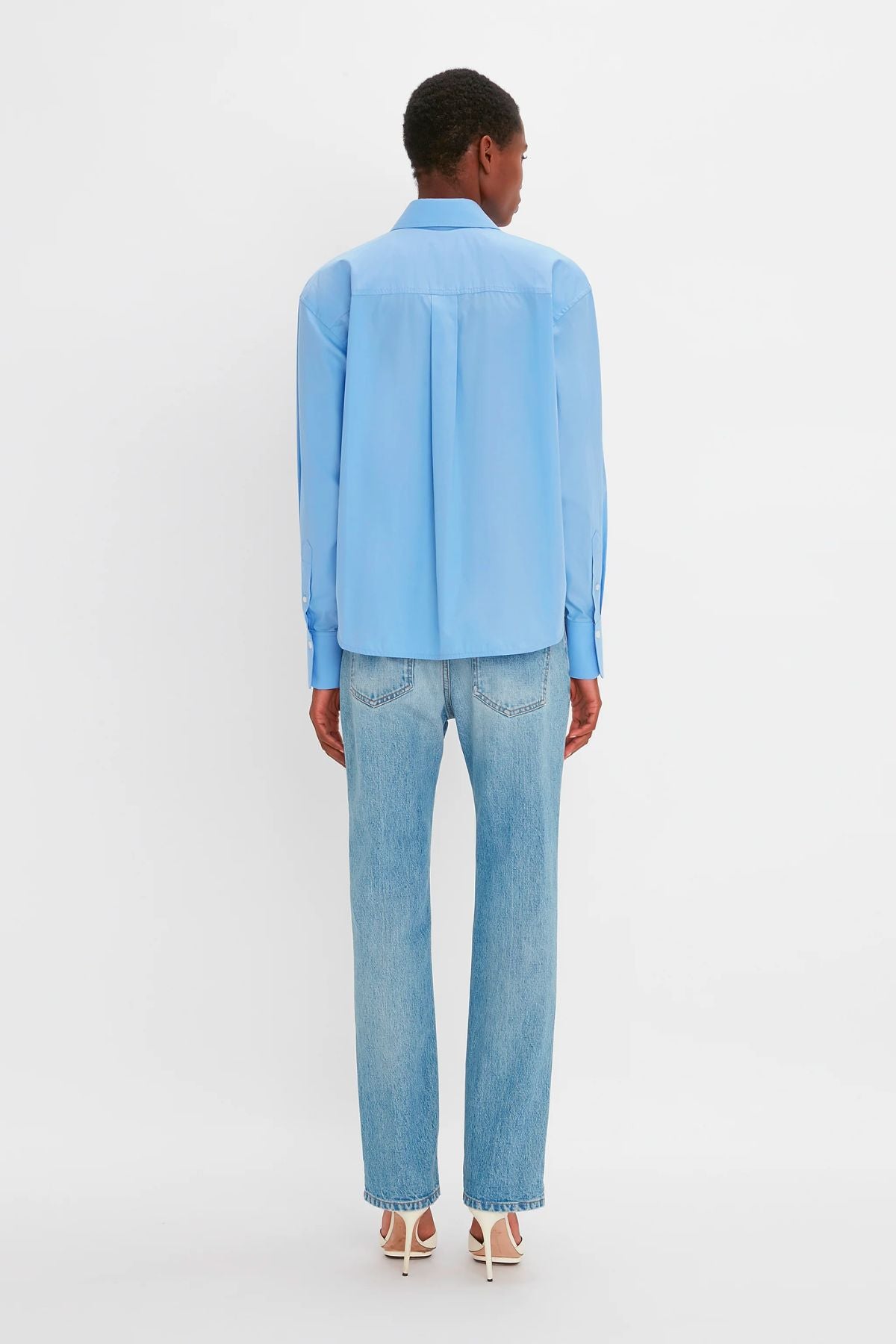 Victoria Beckham Long Sleeve Cropped Shirt - Oxford Blue