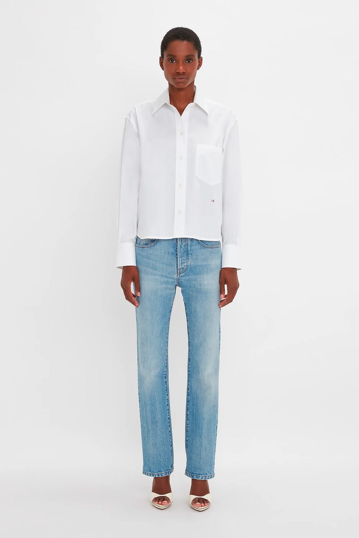 Victoria Beckham Long Sleeve Cropped Shirt - White