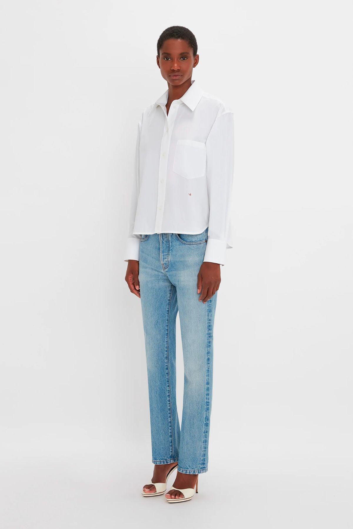 Victoria Beckham Long Sleeve Cropped Shirt - White