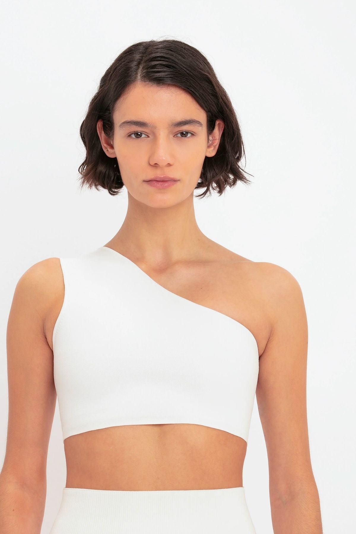 Victoria Beckham VB Body Asymmetric Bandeau Crop Top - White