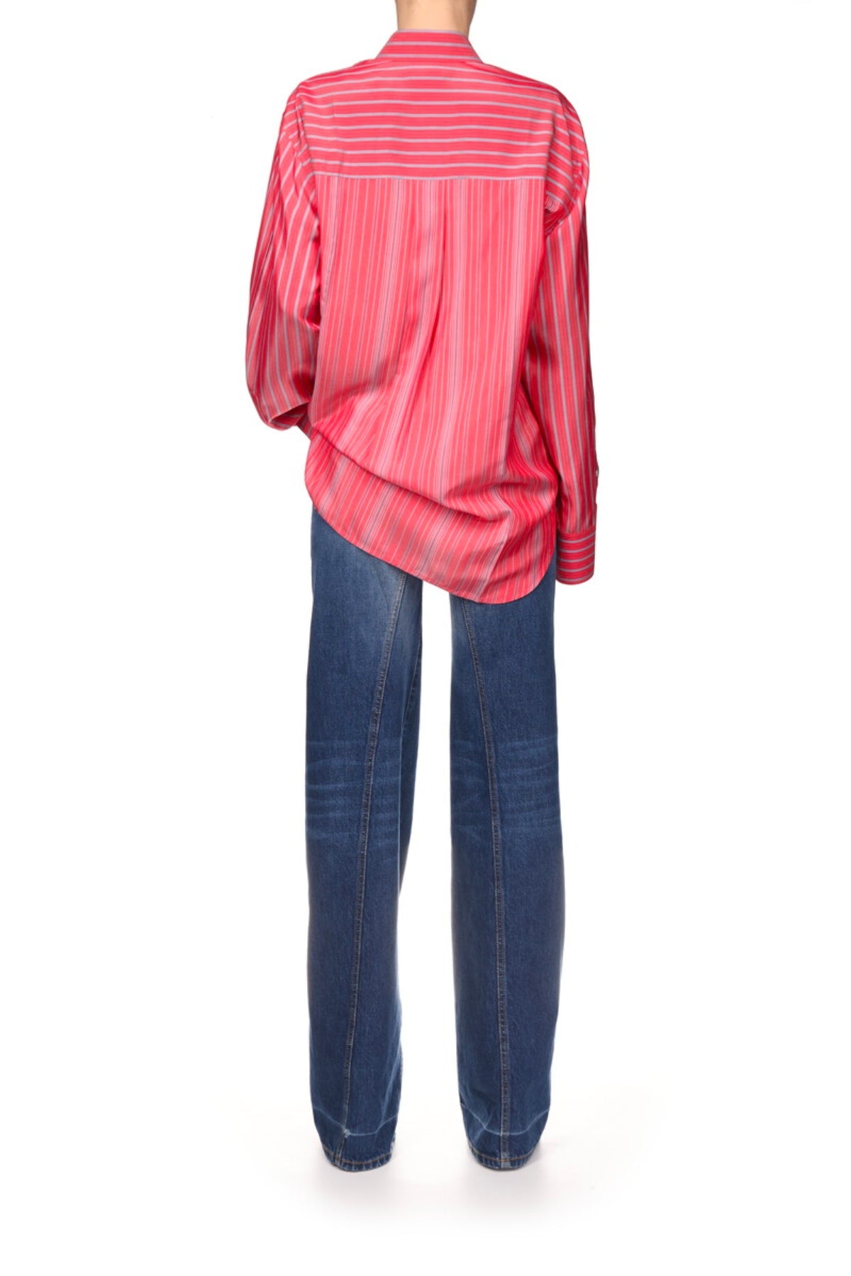 Victoria Beckham Cuff Detail Oversized Shirt - Chilli/ Dark Red/ Powder Blue