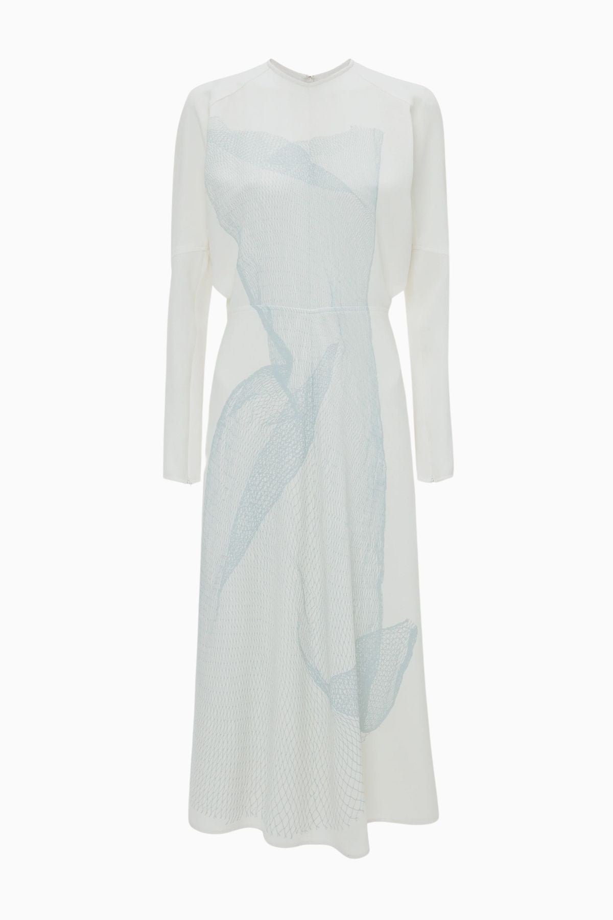Victoria Beckham Long Sleeve Dolman Midi Dress - White/ Viper Blue
