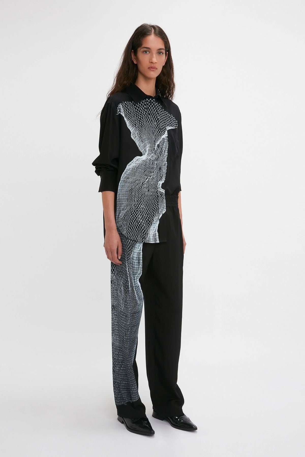 Victoria Beckham Long Sleeve Pyjama Shirt - Black/ White