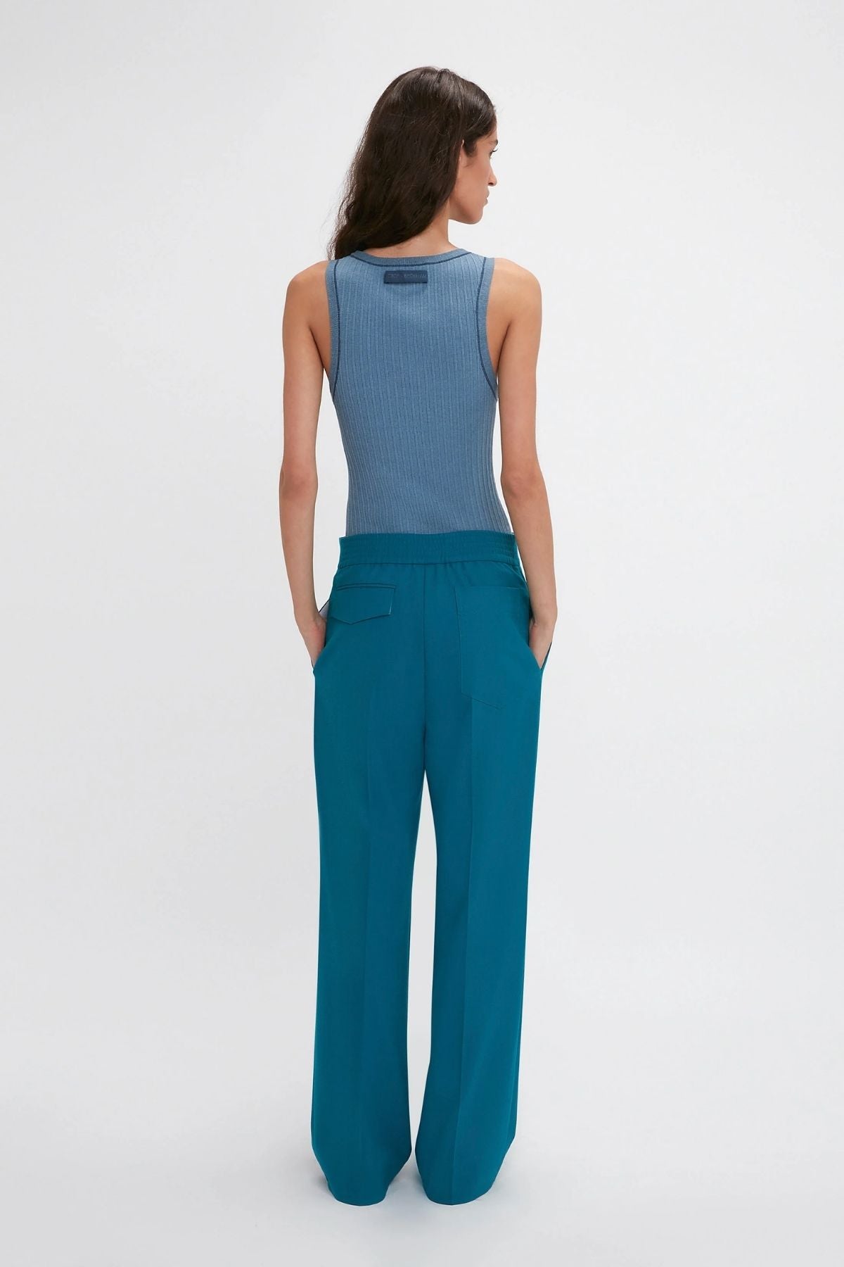 Victoria Beckham Waistband Detail Straight Leg Trouser - Petroleum