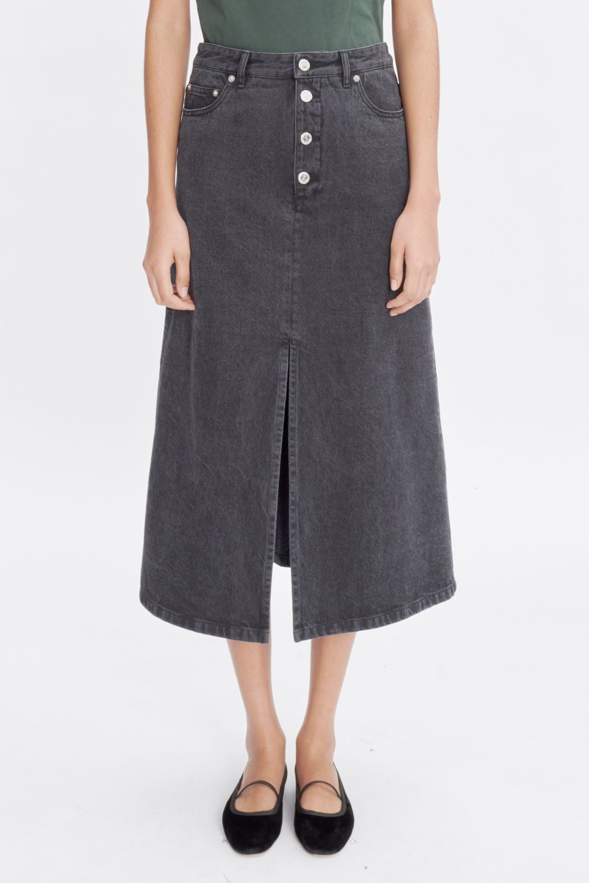 A.P.C. Tennessee Denim Midi Skirt - Washed Black