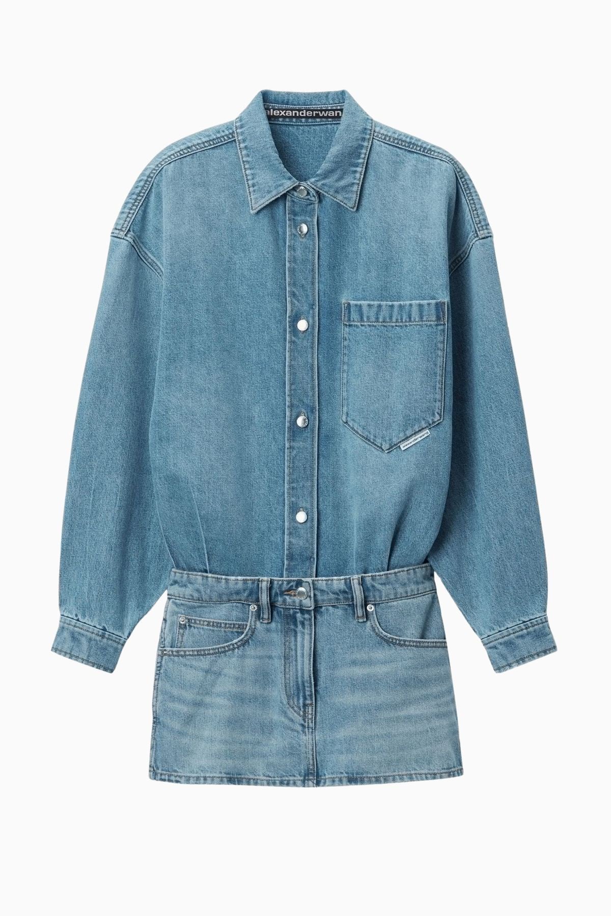 Alexander Wang Long Sleeve Prestyle Denim Shirt Mini Dress - Vintage Light Indigo