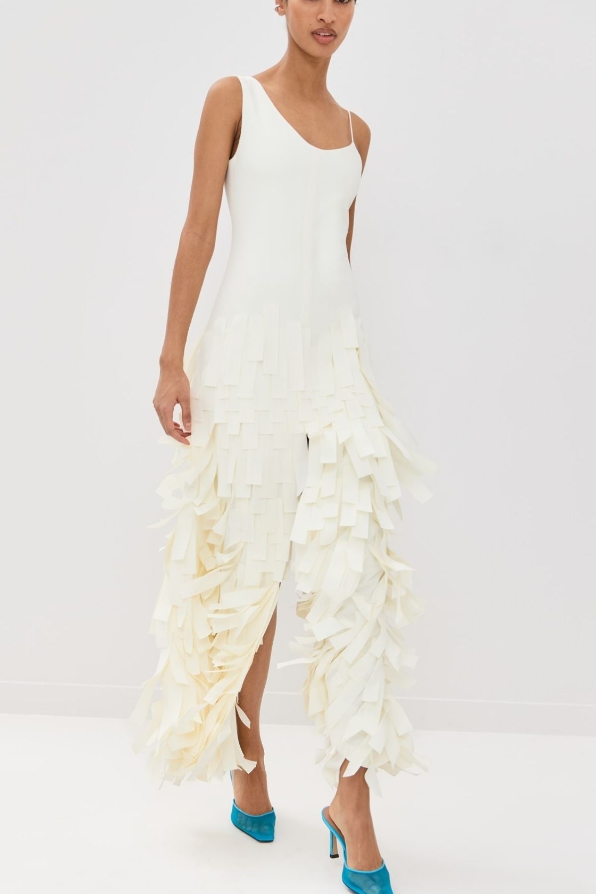 A.W.A.K.E Mode Multi Rectangle Maxi Dress Slit Front & Back - Ivory