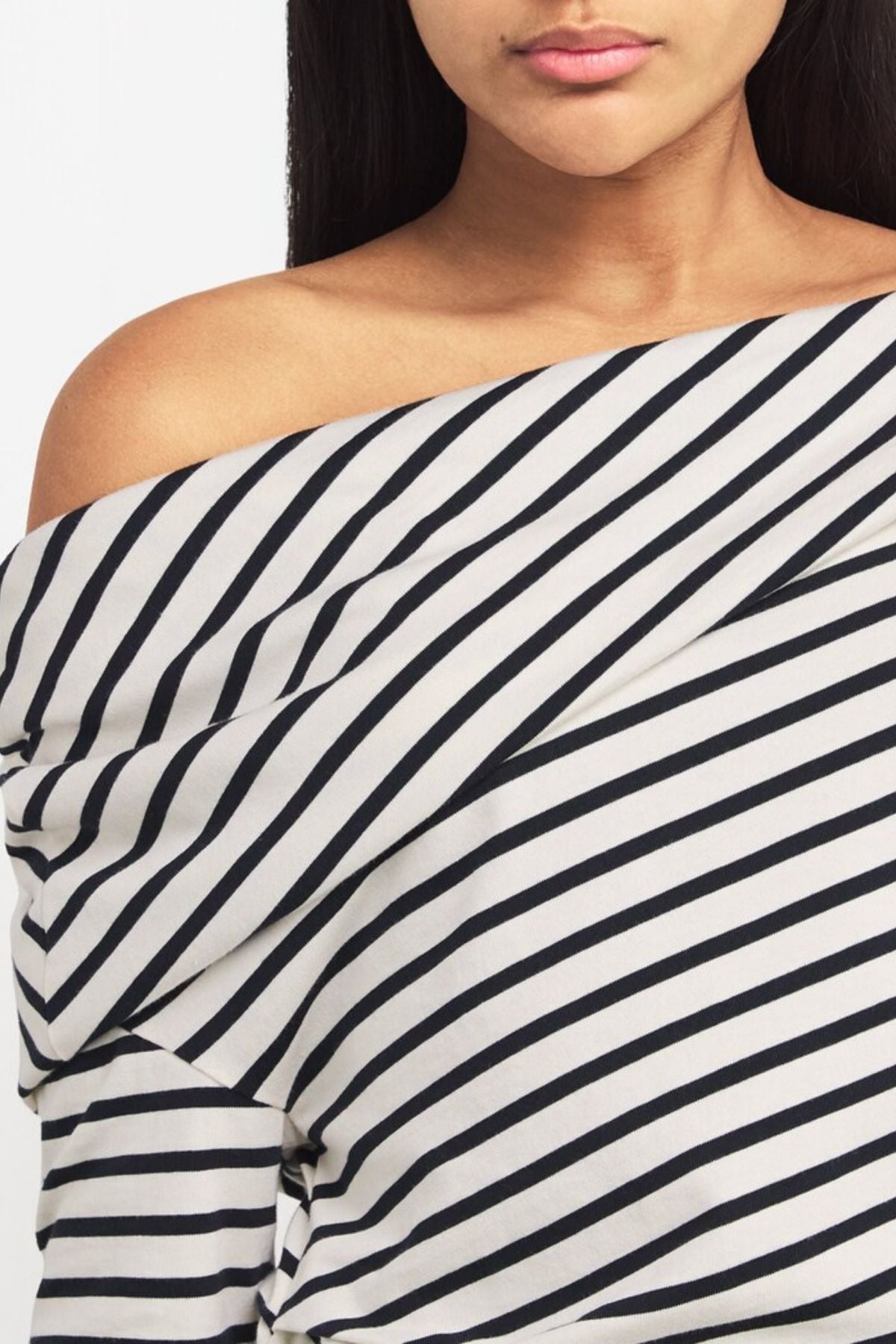 A.W.A.K.E Mode Off Shoulder Asym Striped Dress - Stripe