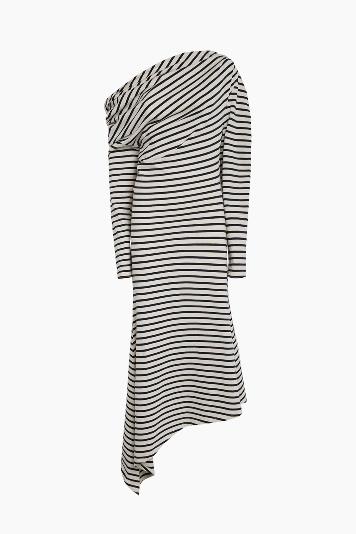 A.W.A.K.E Mode Off Shoulder Asym Striped Dress - Stripe