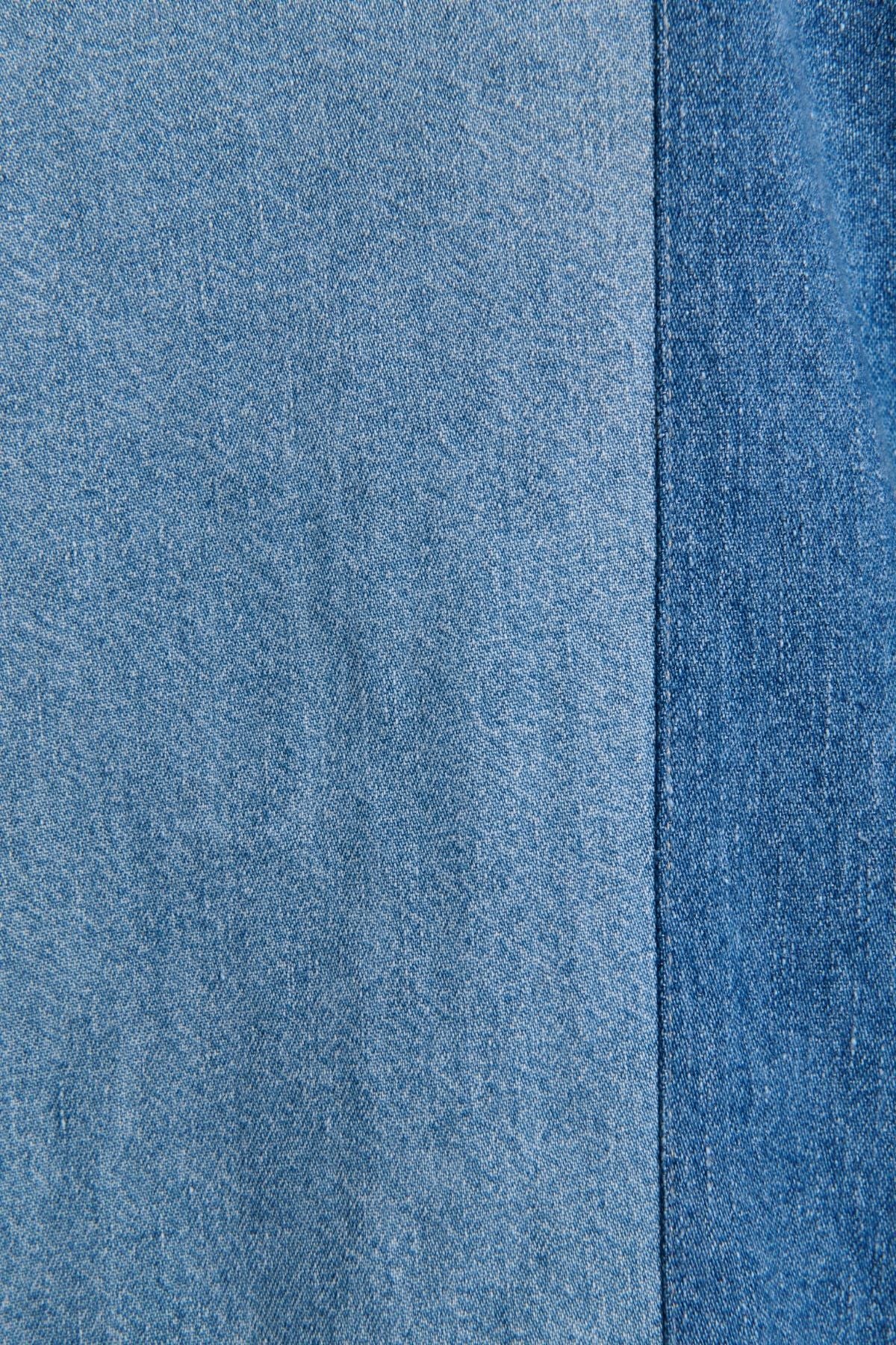 A.W.A.K.E Mode Off Shoulder Upcycled Denim Shirt - Blue