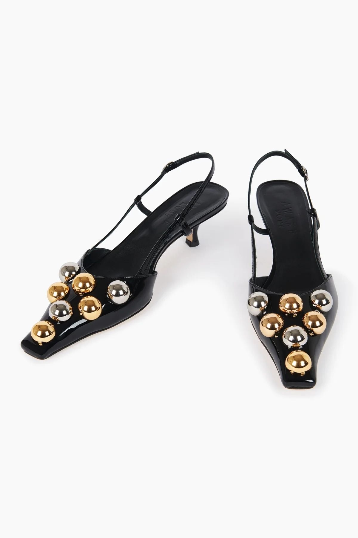 A.W.A.K.E. Mode Rita Kitten Heel Silver Gold Embellishments - Black