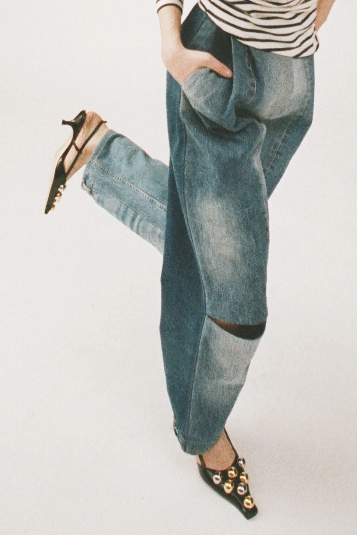 A.W.A.K.E. Mode Rita Kitten Heel Silver Gold Embellishments - Black