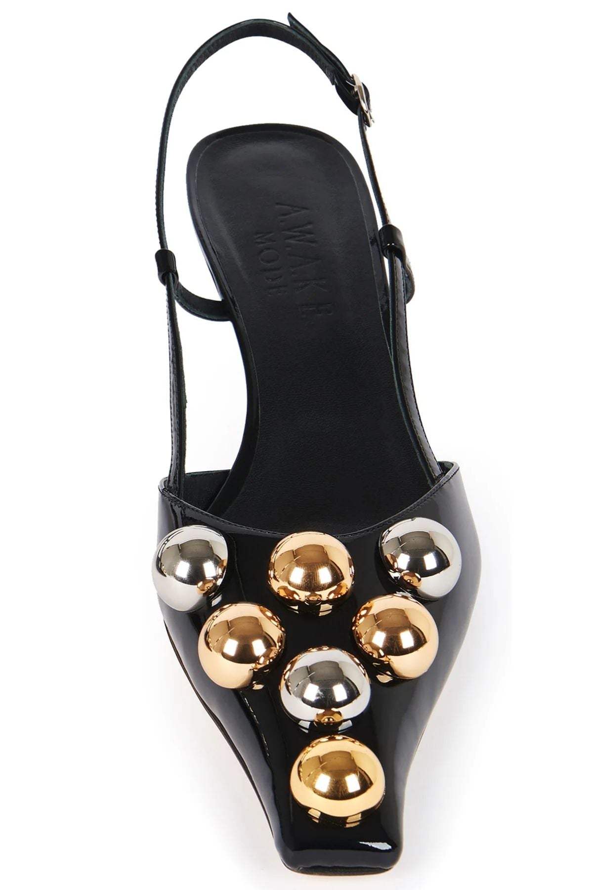 A.W.A.K.E. Mode Rita Kitten Heel Silver Gold Embellishments - Black