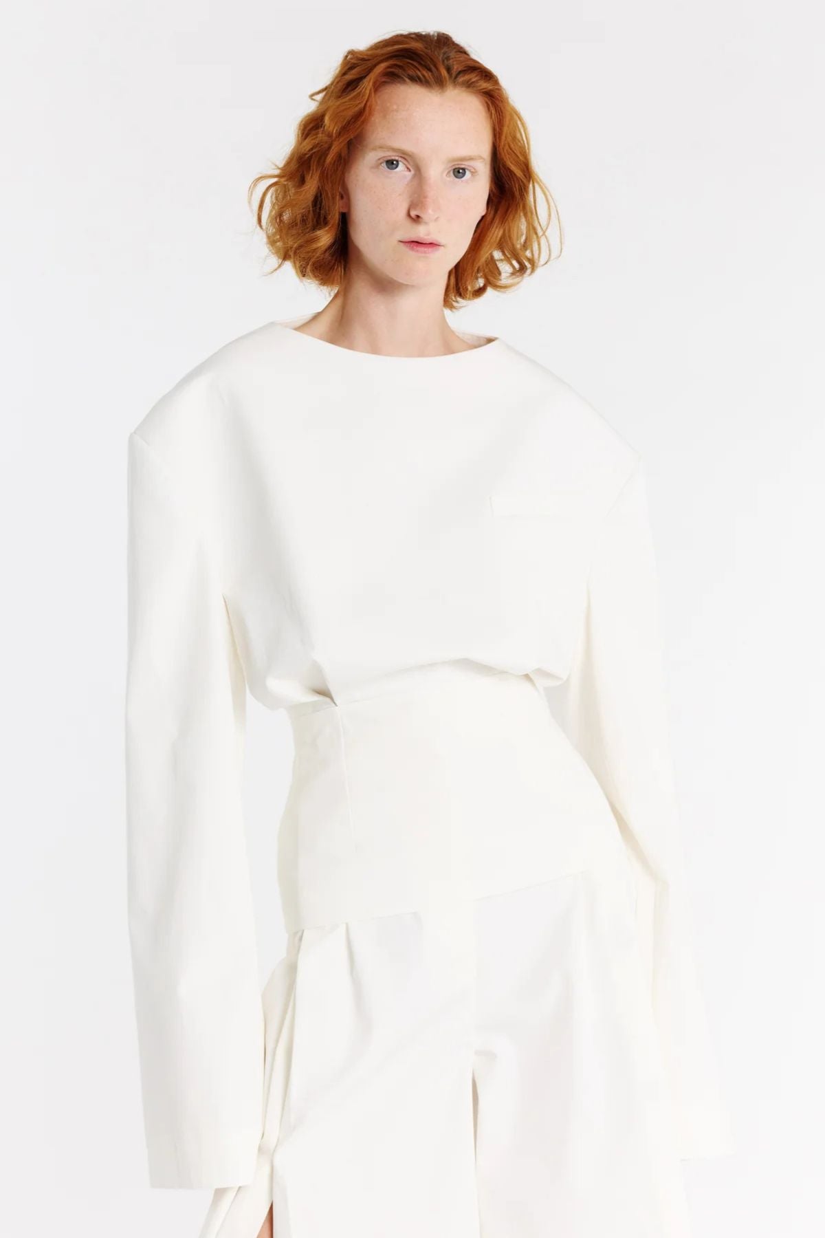 A.W.A.K.E. Mode Round Neck Tailored Top - White