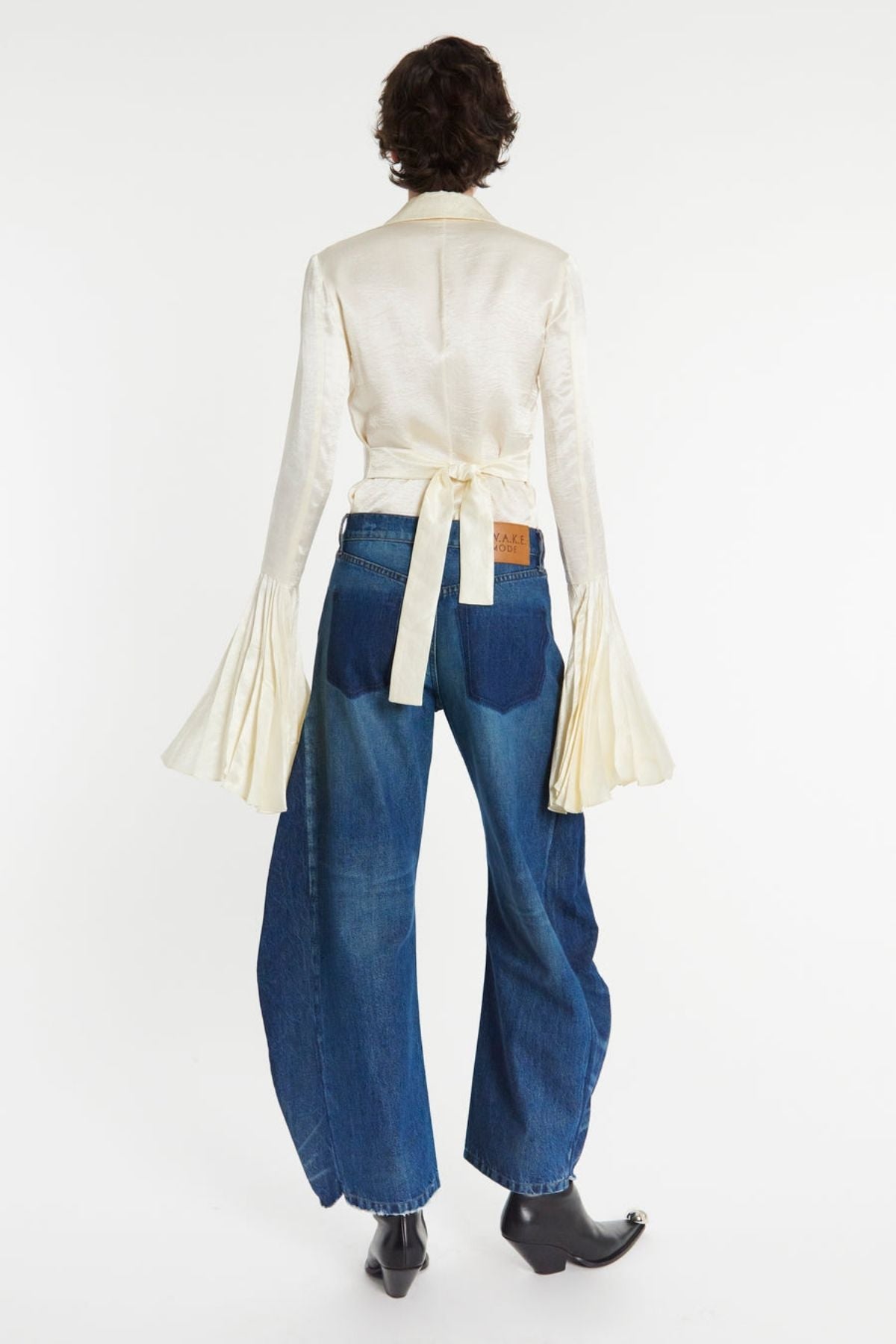 A.W.A.K.E Mode Satin Shirt Pleated Bell Sleeves - Ivory