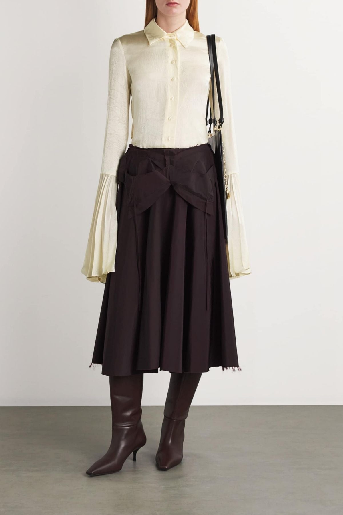 A.W.A.K.E Mode Satin Shirt Pleated Bell Sleeves - Ivory