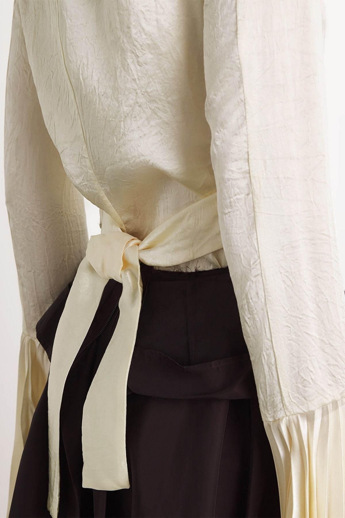 A.W.A.K.E Mode Satin Shirt Pleated Bell Sleeves - Ivory