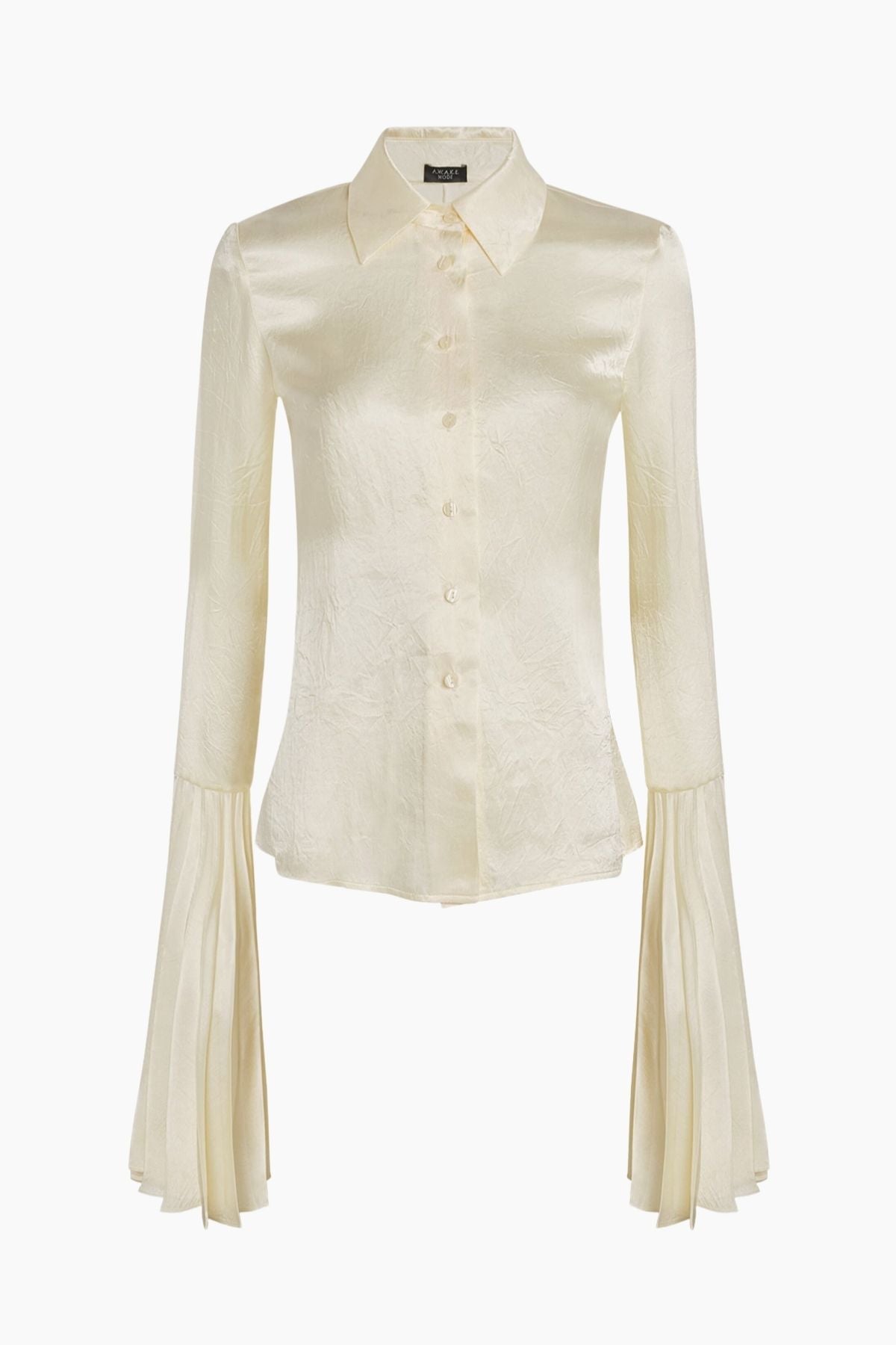 A.W.A.K.E Mode Satin Shirt Pleated Bell Sleeves - Ivory