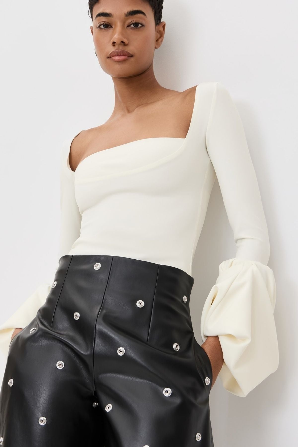 A.W.A.K.E Mode Square Neck Top Puff Cuffs - Ivory