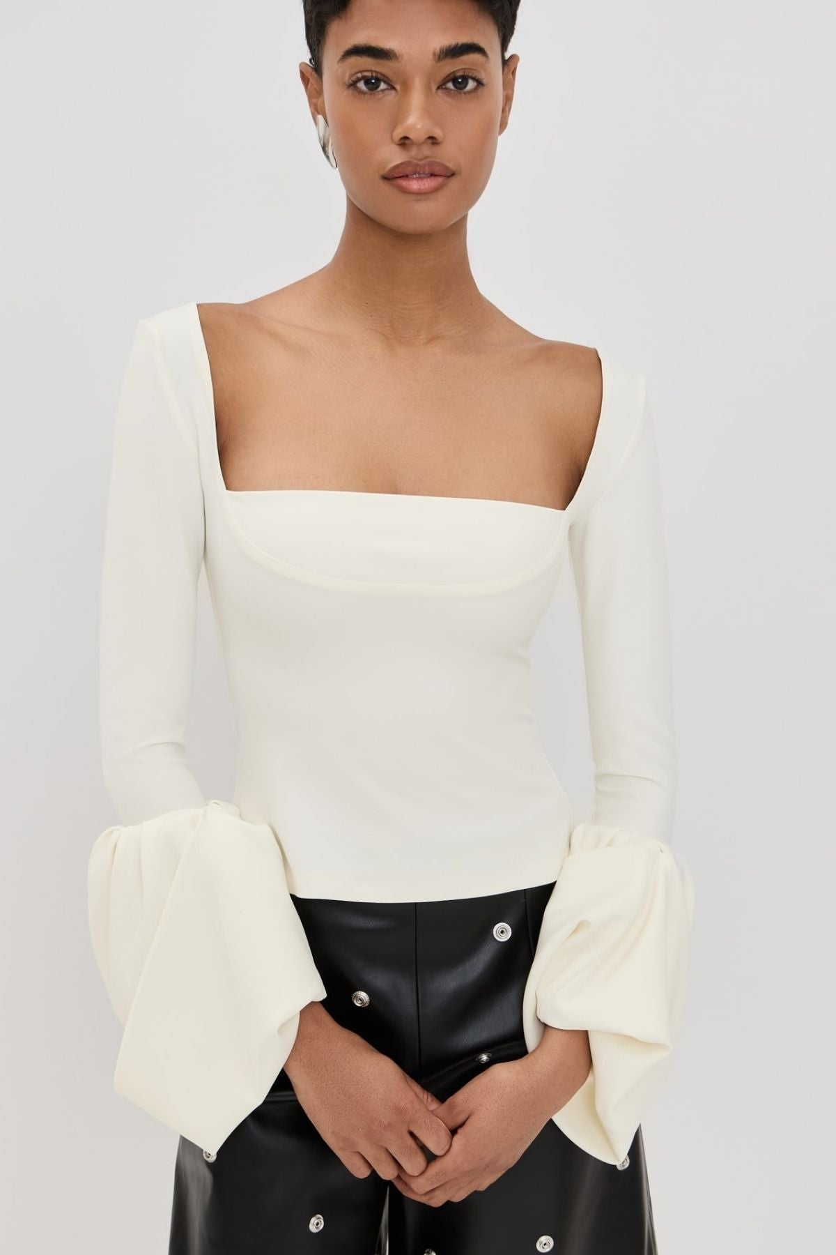 A.W.A.K.E Mode Square Neck Top Puff Cuffs - Ivory