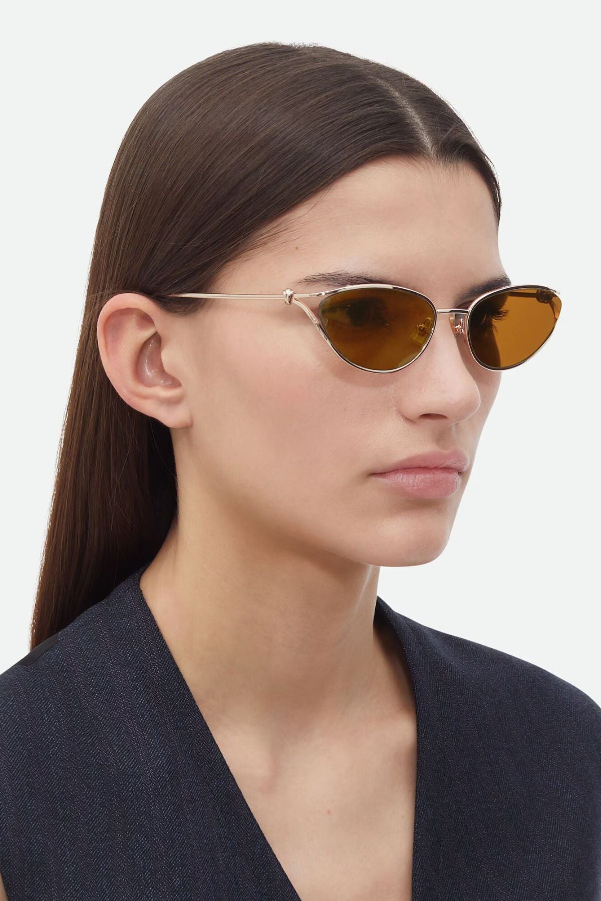 Bottega Veneta Knot Cat Eye Sunglasses - Gold/ Brown
