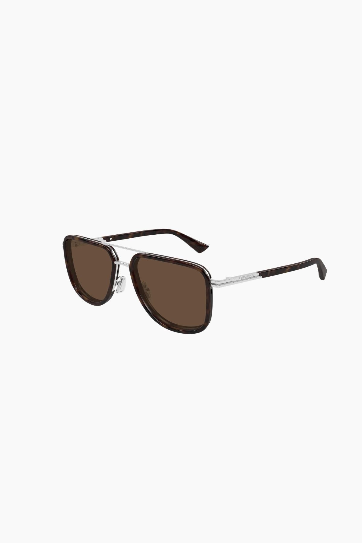 Bottega Veneta Square Aviator Sunglasses - Silver/ Brown