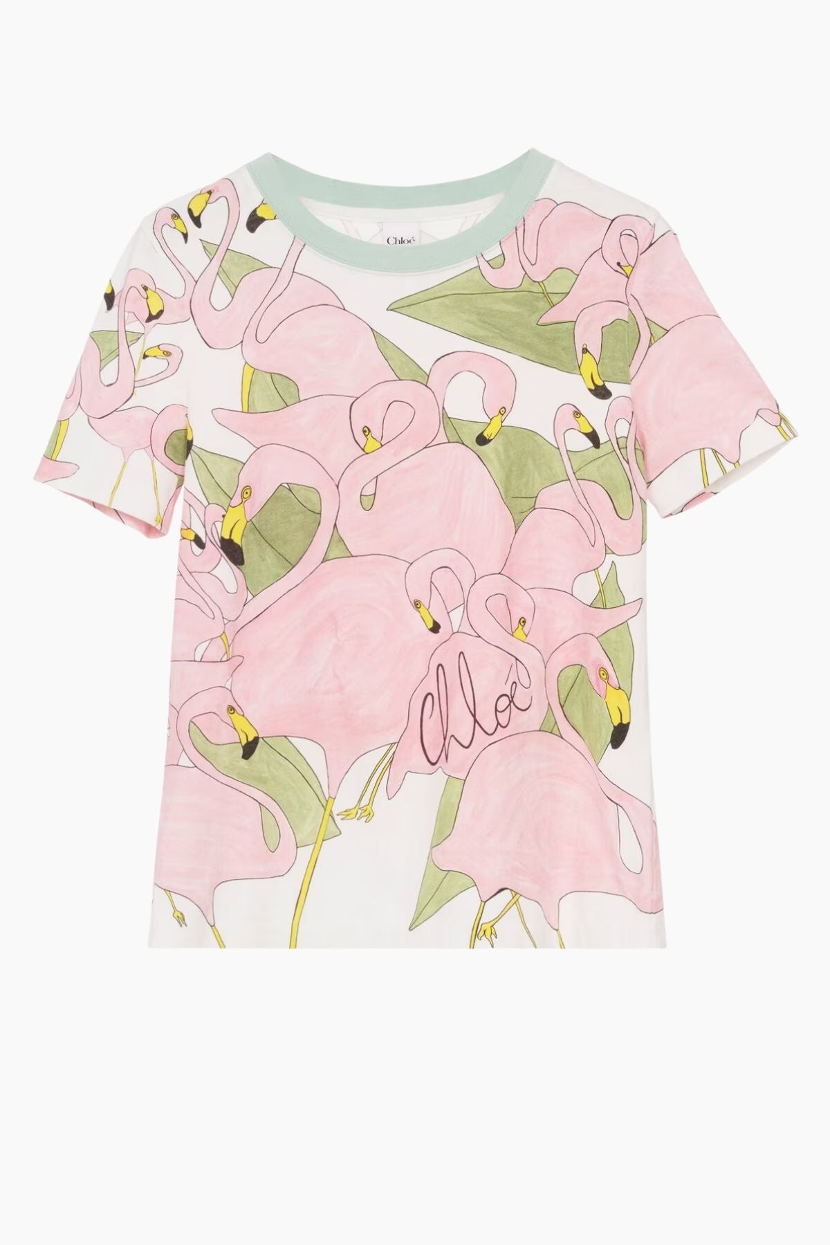 Chloé Allover Flamingo Jersey Tee - Iconic Milk