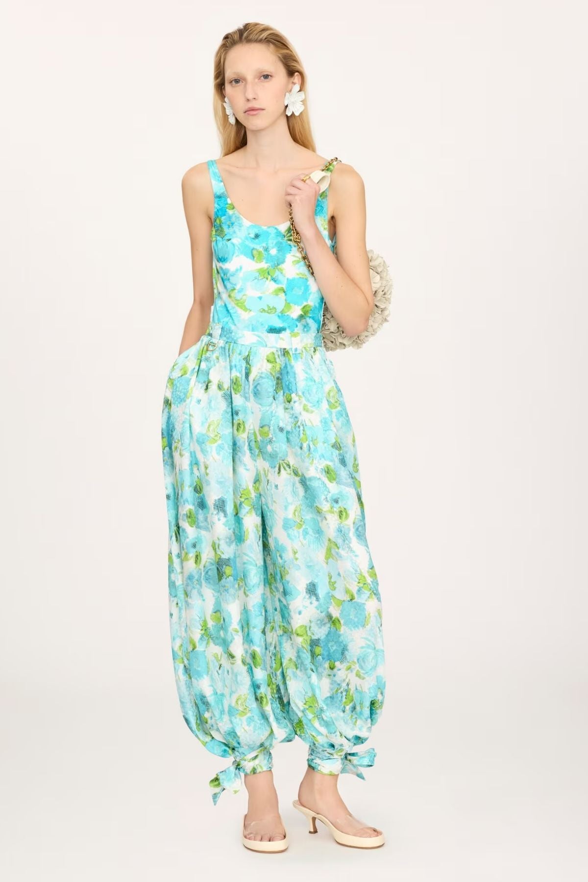 Chloé Aqua Flowers Balloon Pants - White Blue
