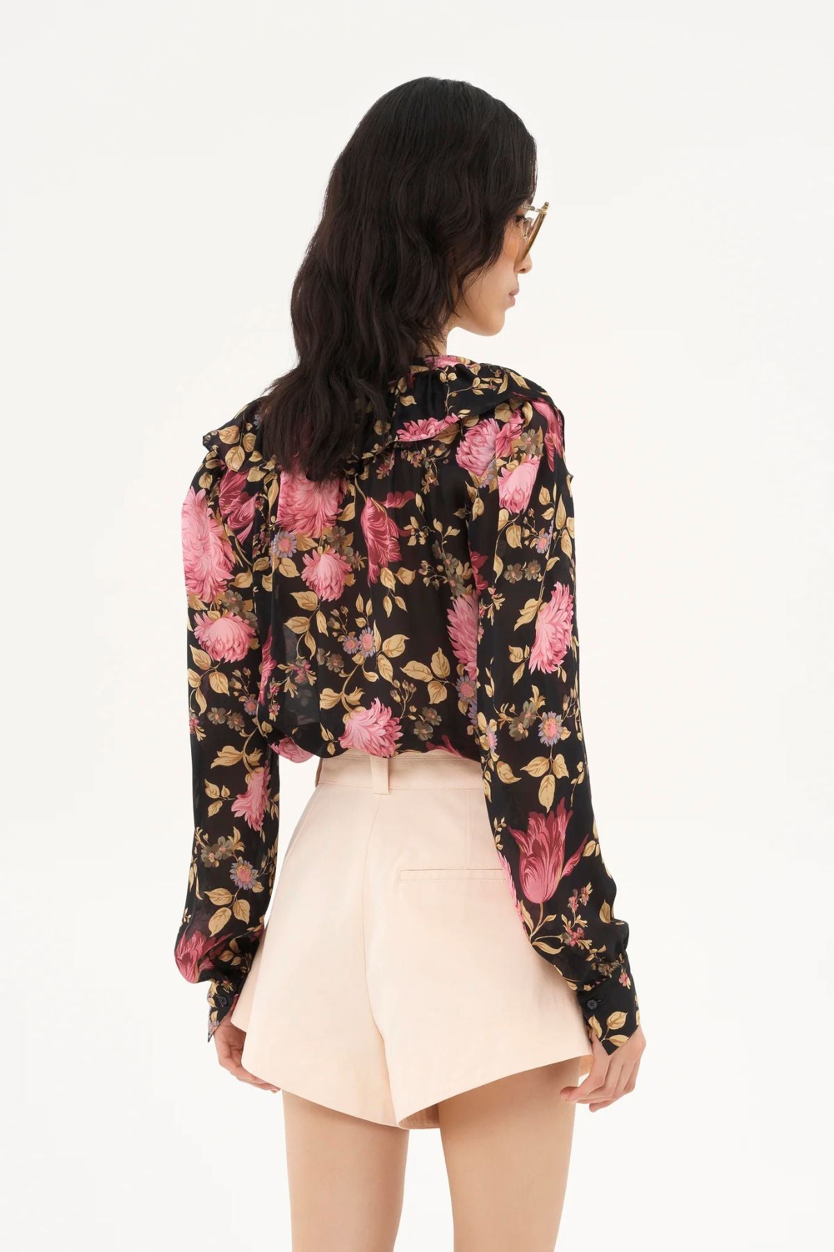 Chloé Floral Ruffle LS Top - Black