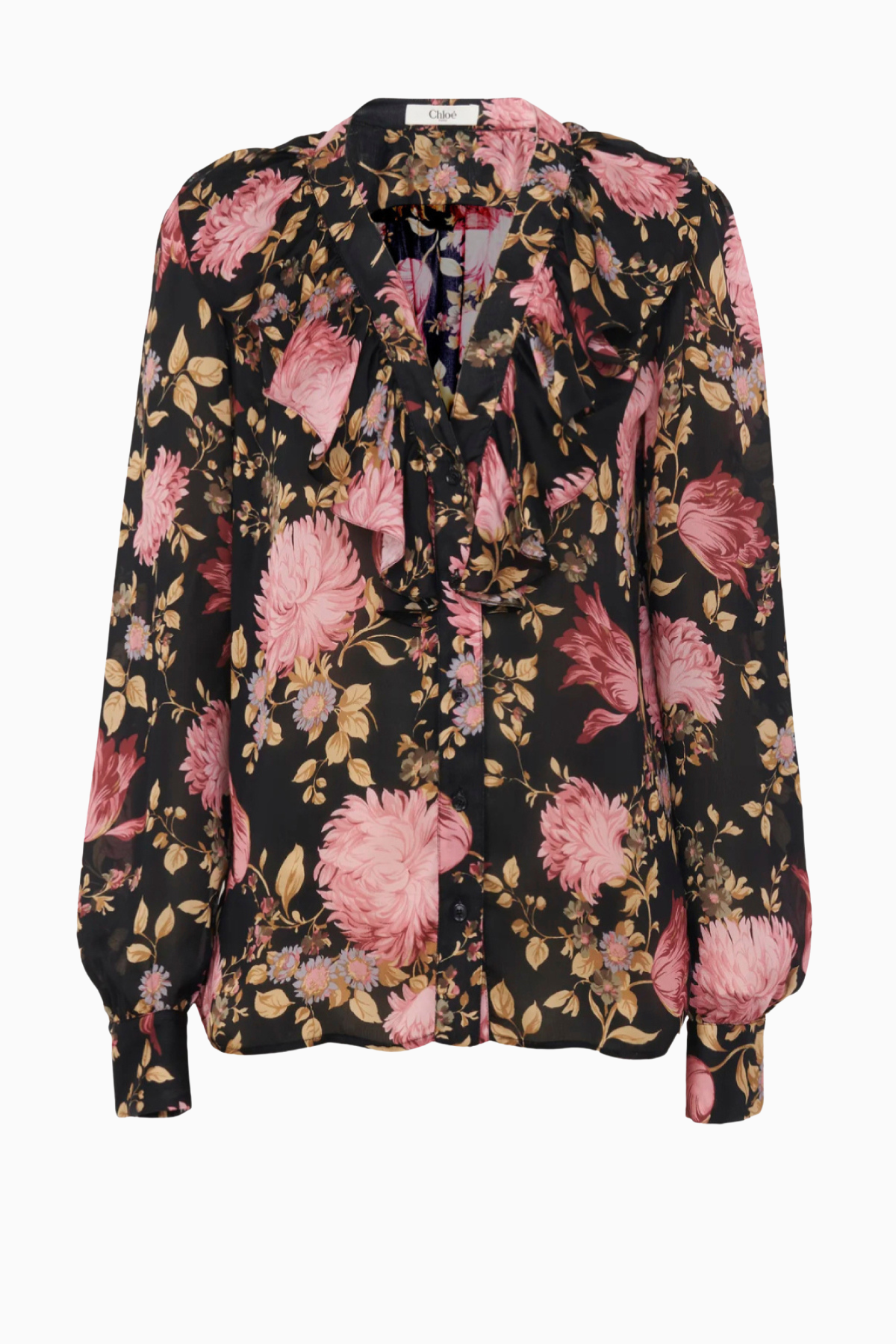 Chloé Floral Ruffle LS Top - Black