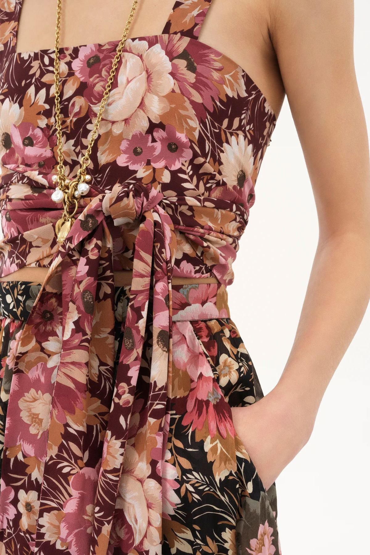 Chloé Floral Wrap Tank Top - Maroon Pink