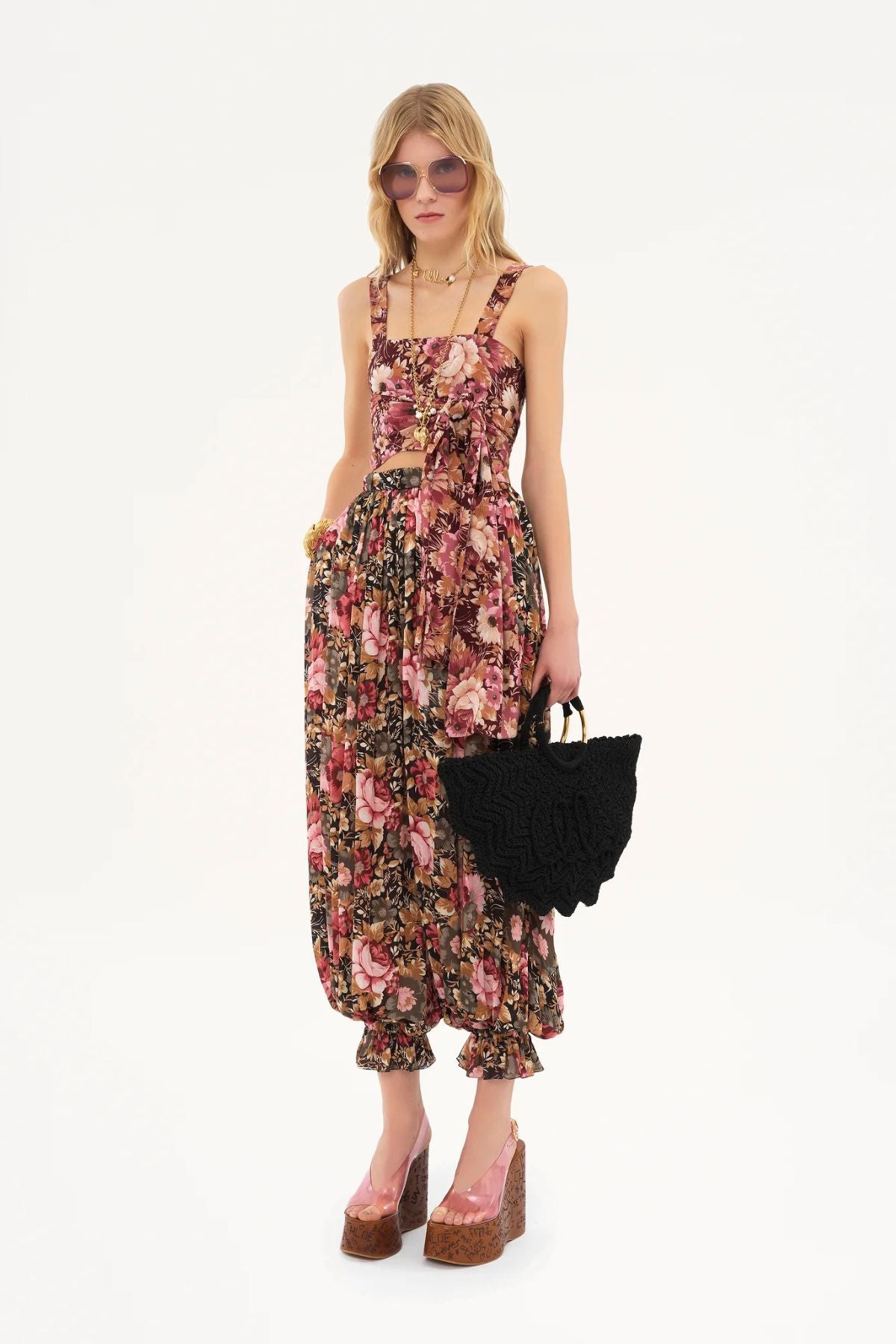Chloé Floral Wrap Tank Top - Maroon Pink