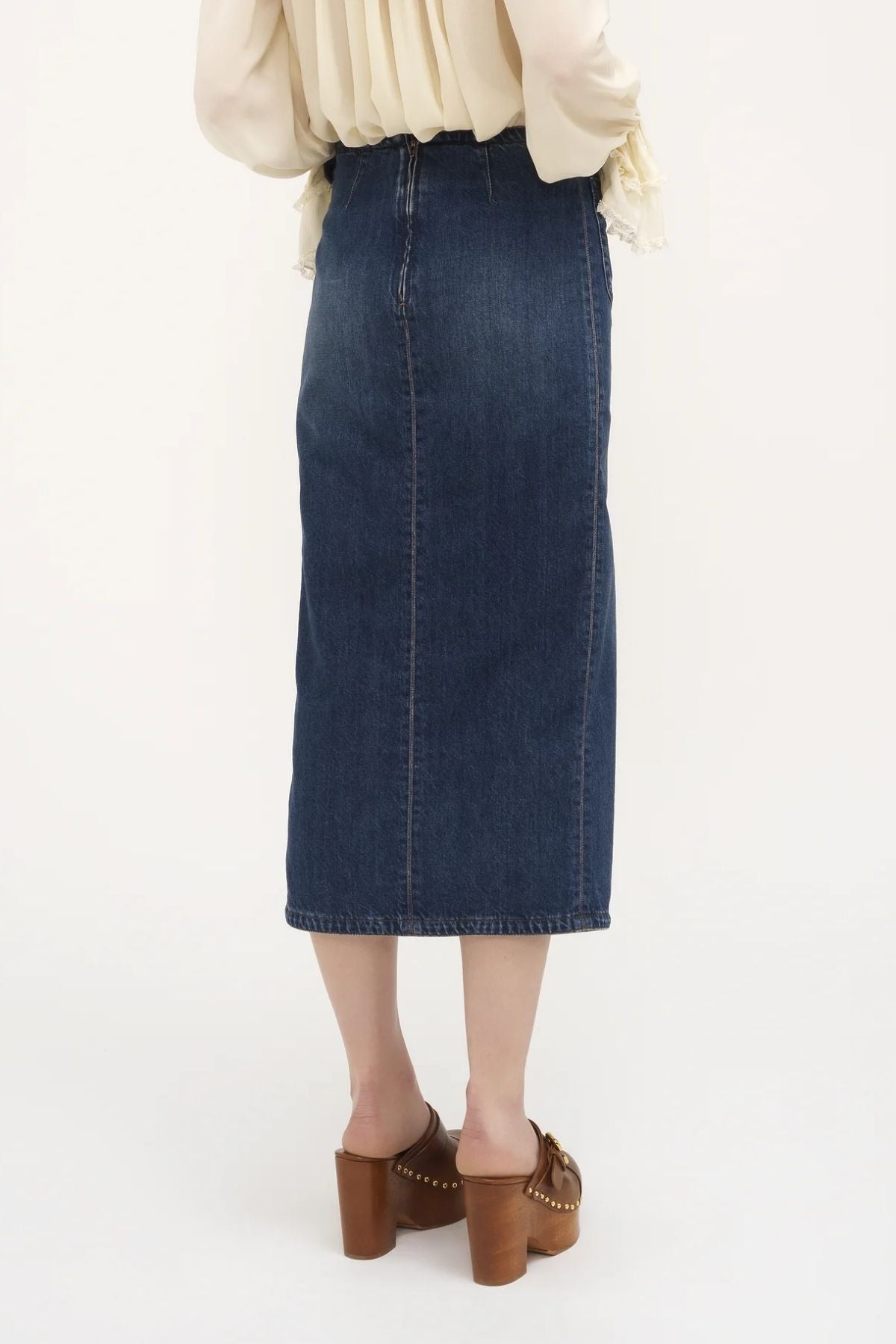 Chloé Front-Slit Midi Skirt - Night Blue Denim