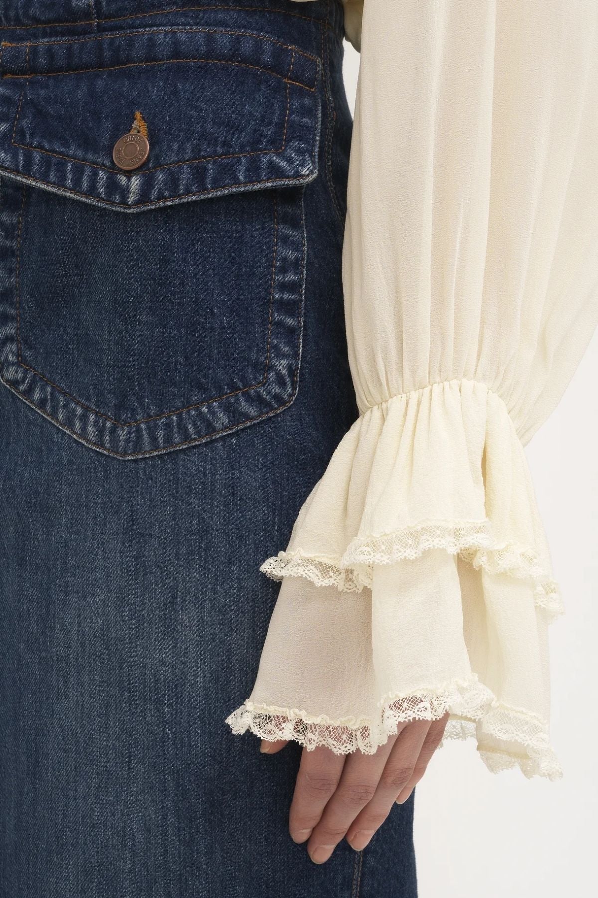 Chloé Front-Slit Midi Skirt - Night Blue Denim