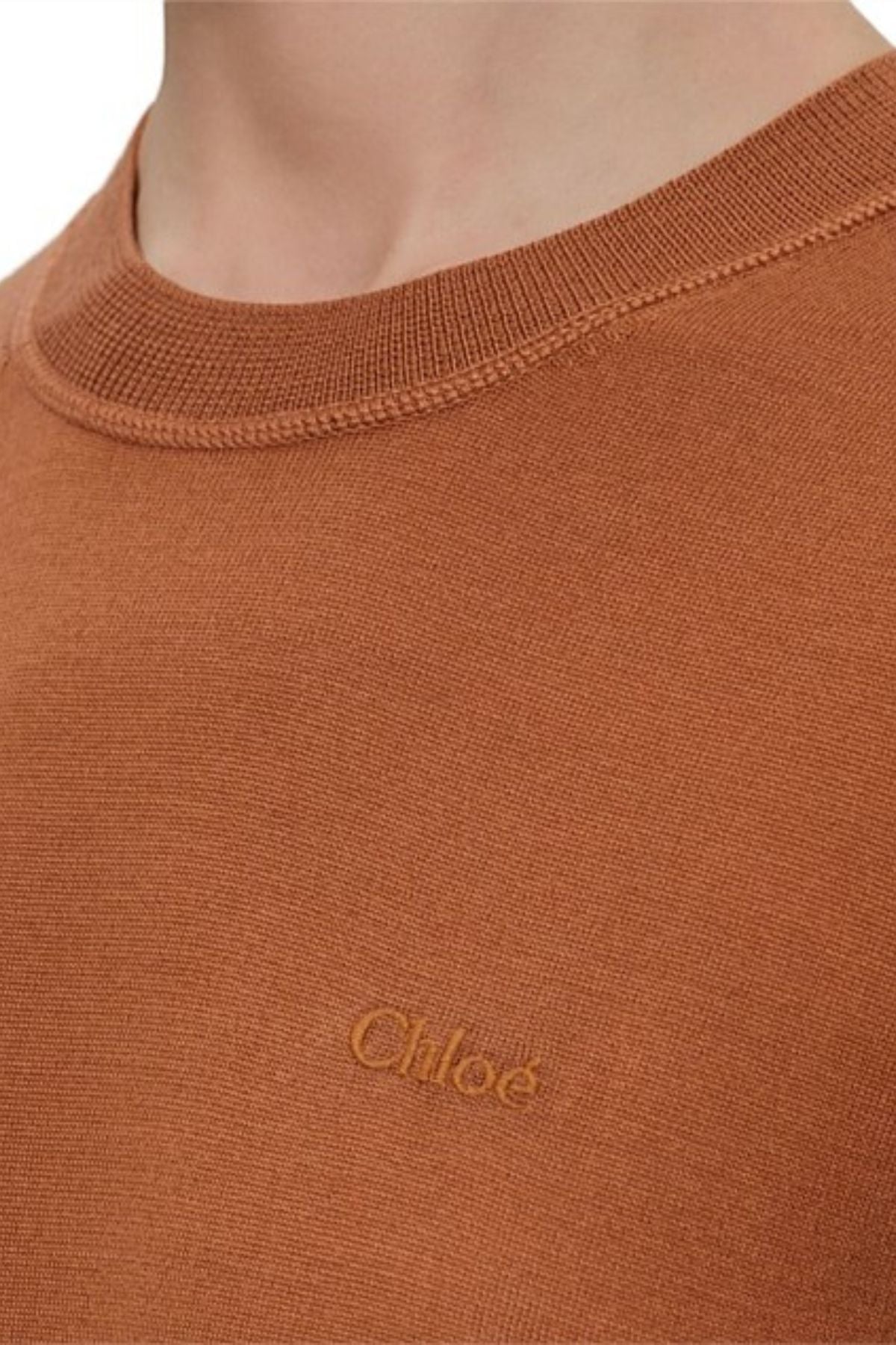 Chloé Long Sleeve Logo Sweater - Cognac Brown