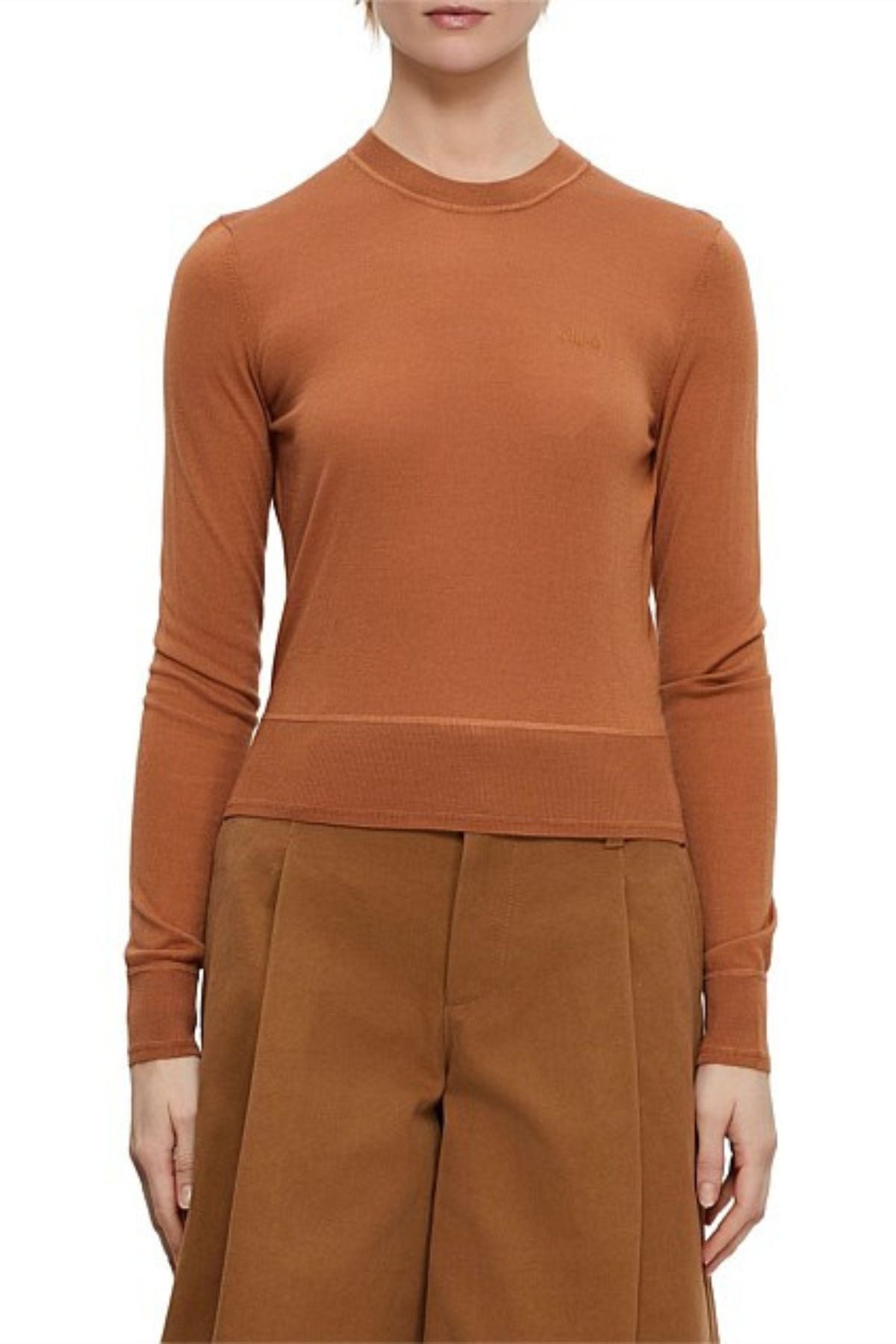 Chloé Long Sleeve Logo Sweater - Cognac Brown