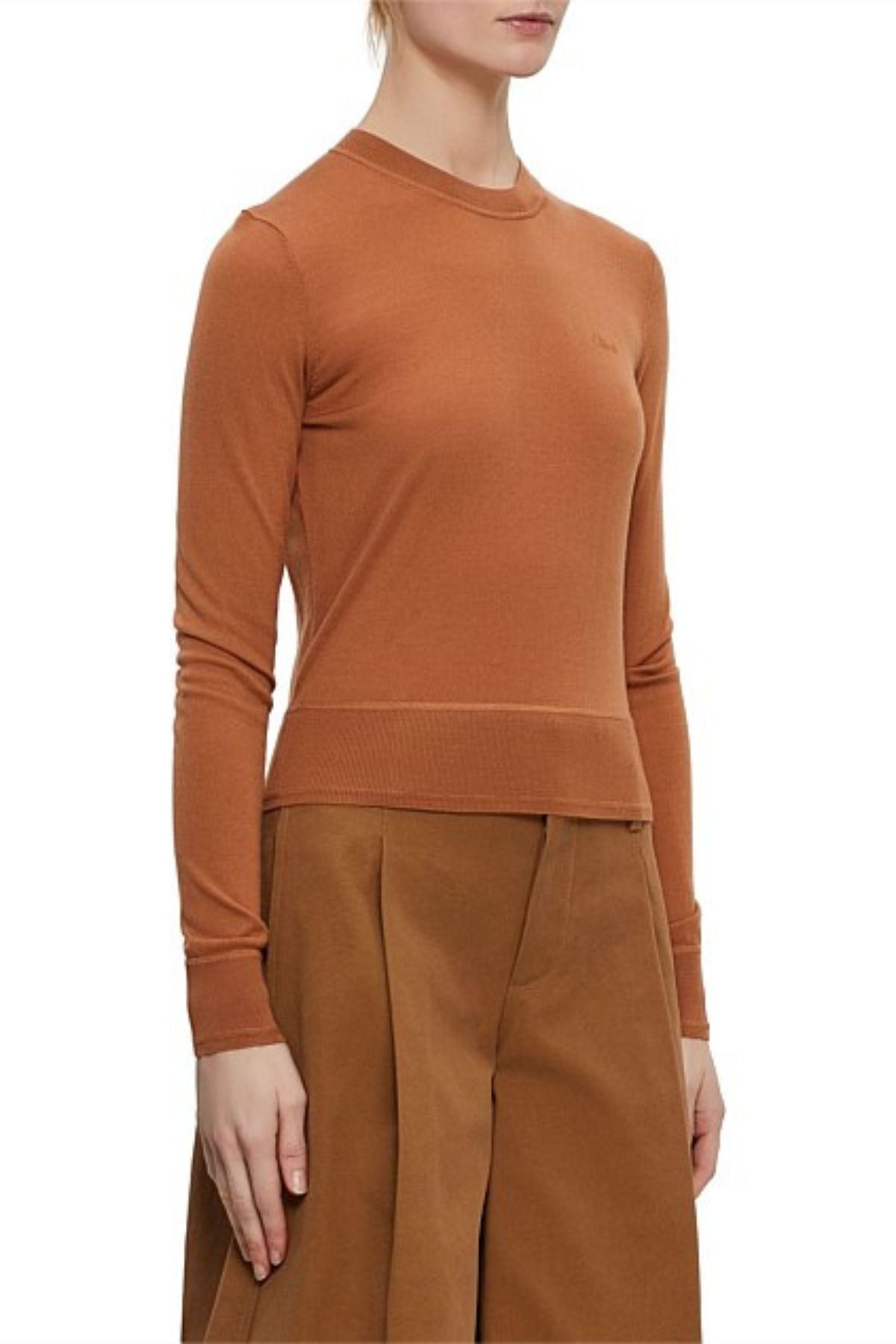 Chloé Long Sleeve Logo Sweater - Cognac Brown