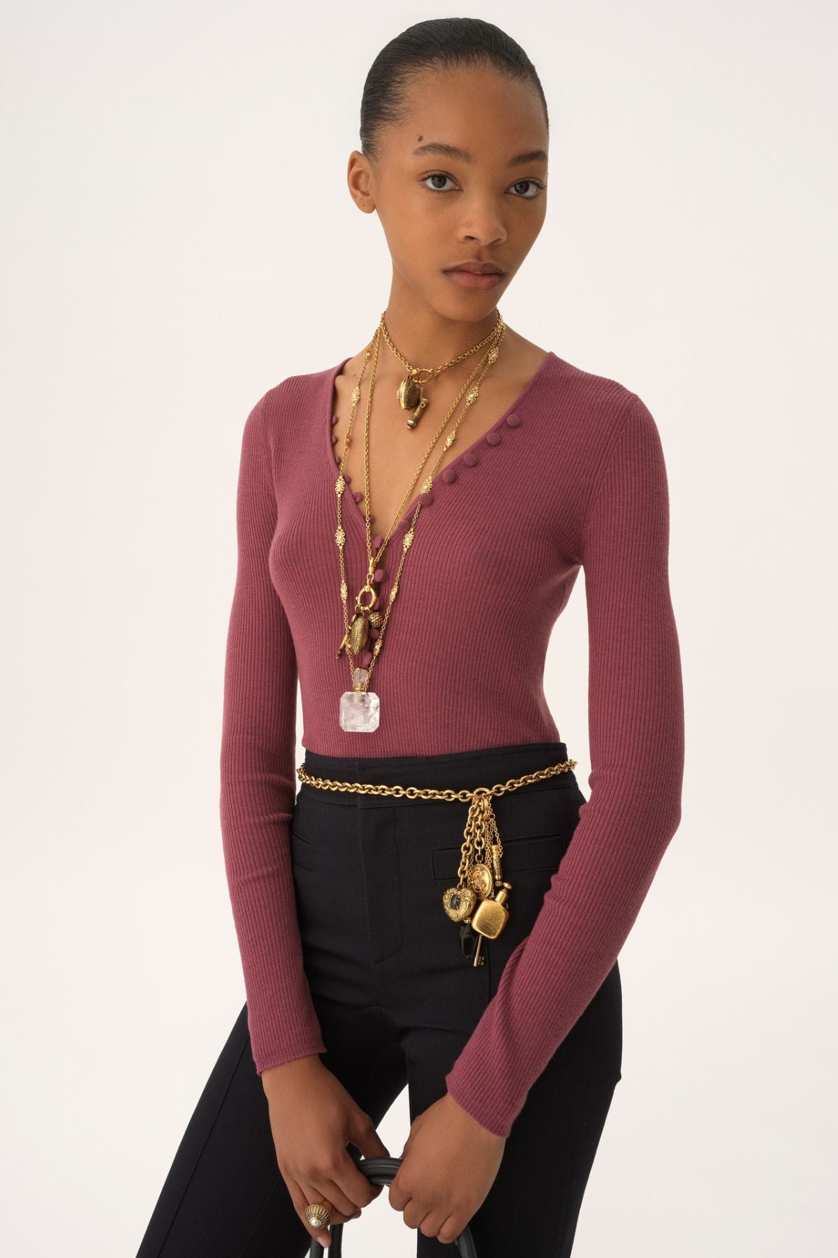 Chloé LS Henley Shirt - Rusty Pink