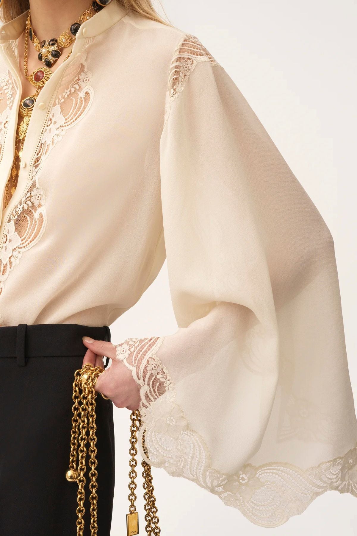 Chloé Mousseline Lace Blouse - Pristine White